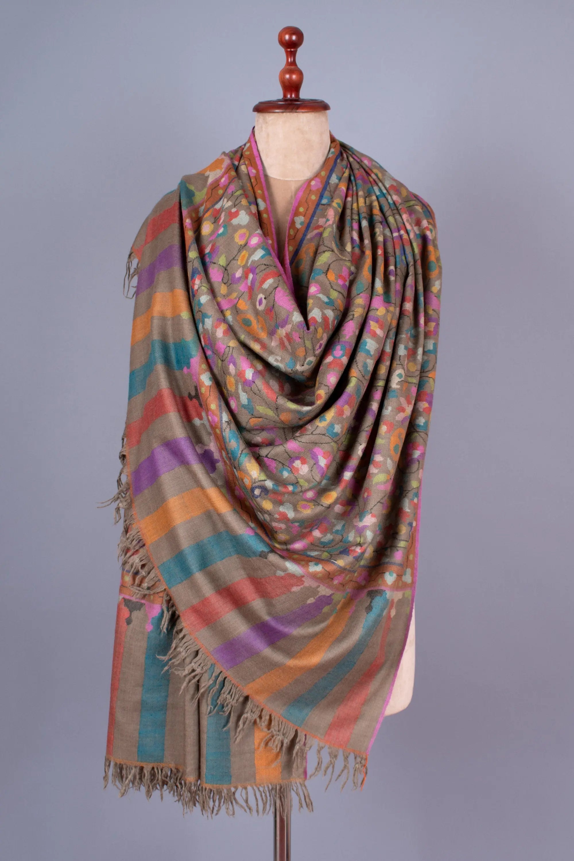 Muzamil Kani Shawl, Pure Pashmina Kashmiri Wrap, Handwoven On Handloom 40x80" Shahkaar