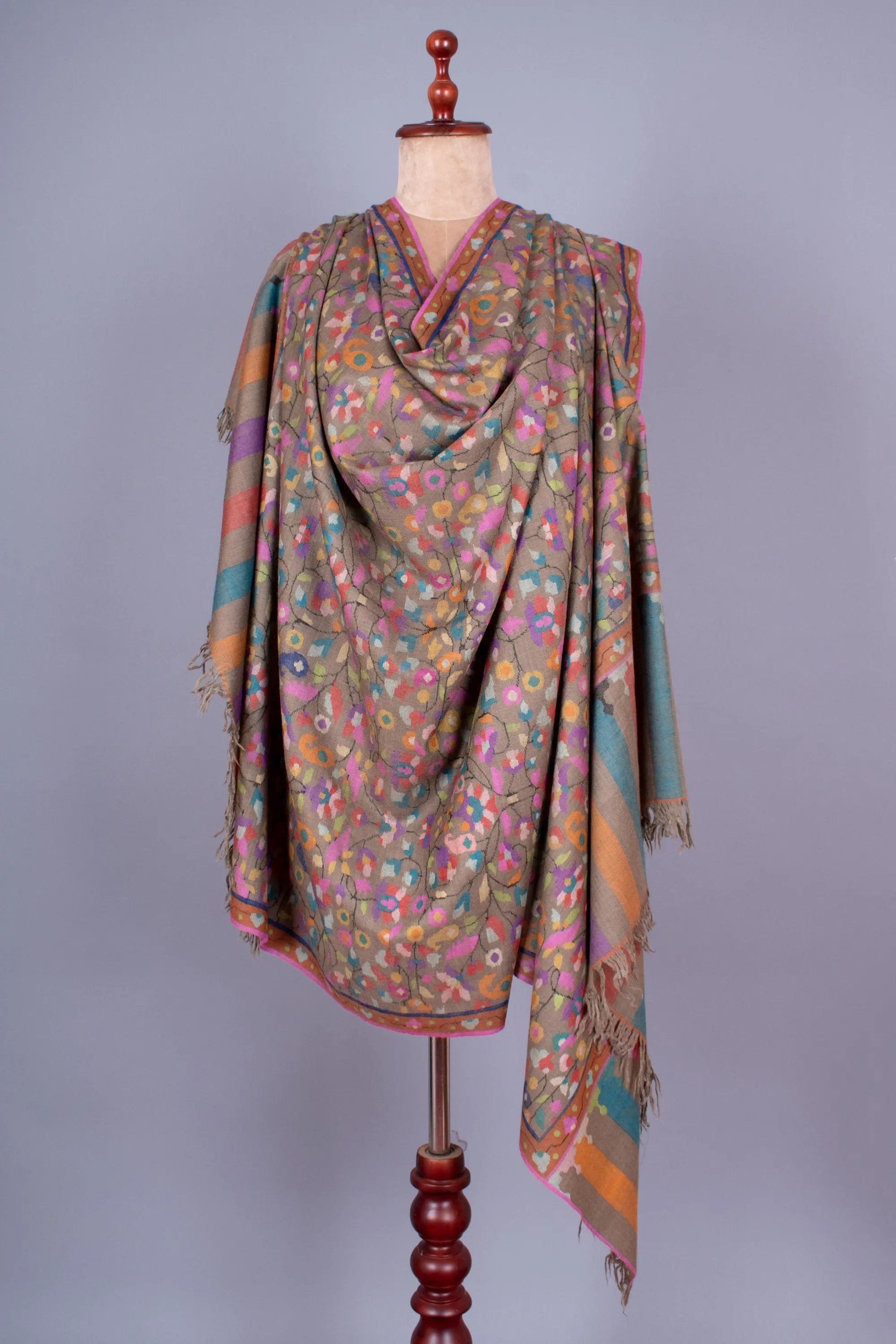 Muzamil Kani Shawl, Pure Pashmina Kashmiri Wrap, Handwoven On Handloom 40x80" Shahkaar