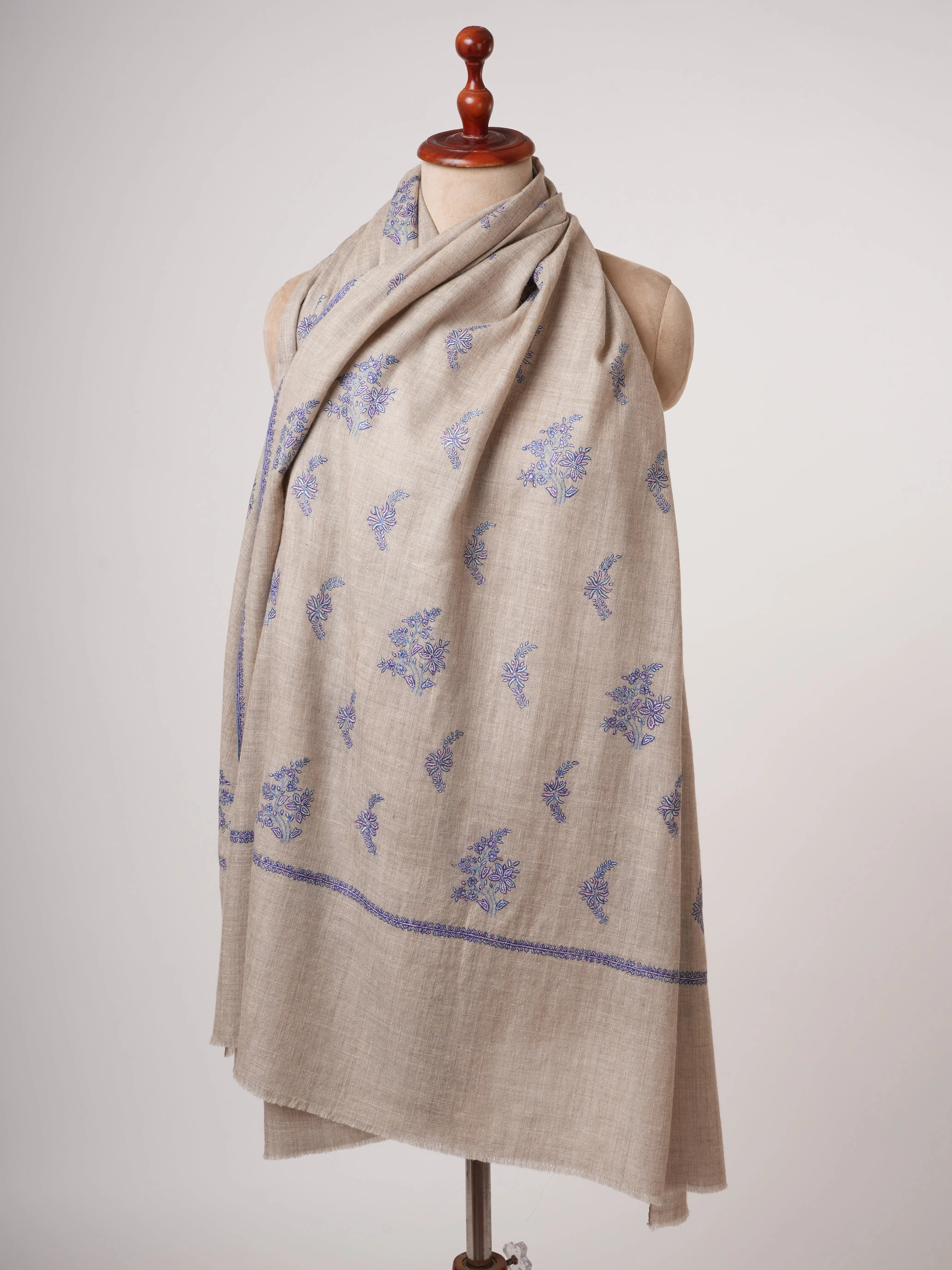 Natural Baby Soft Pashmina Shawl with Fine Hand Embroidery Shahkaar