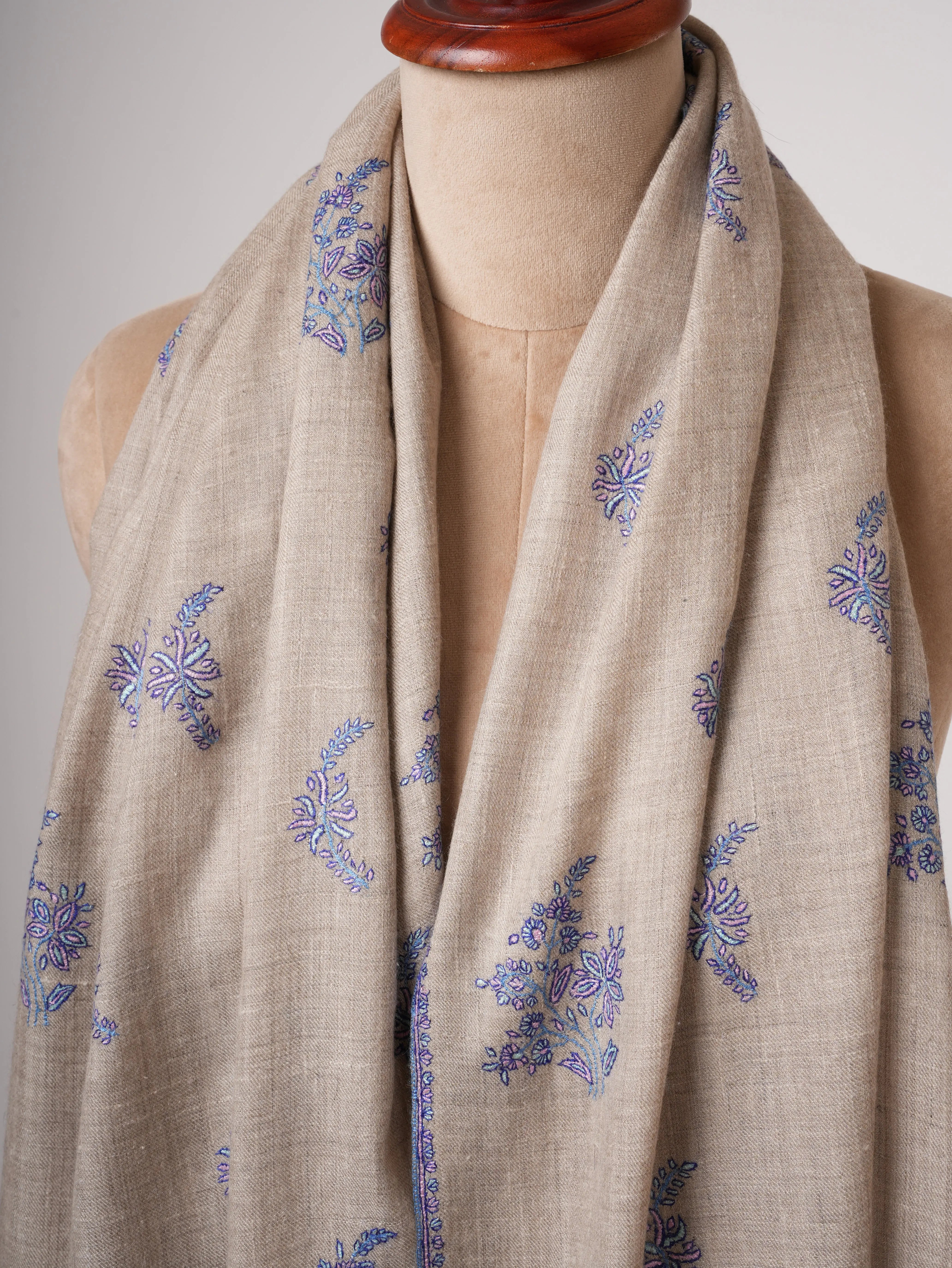 Natural Baby Soft Pashmina Shawl with Fine Hand Embroidery Shahkaar