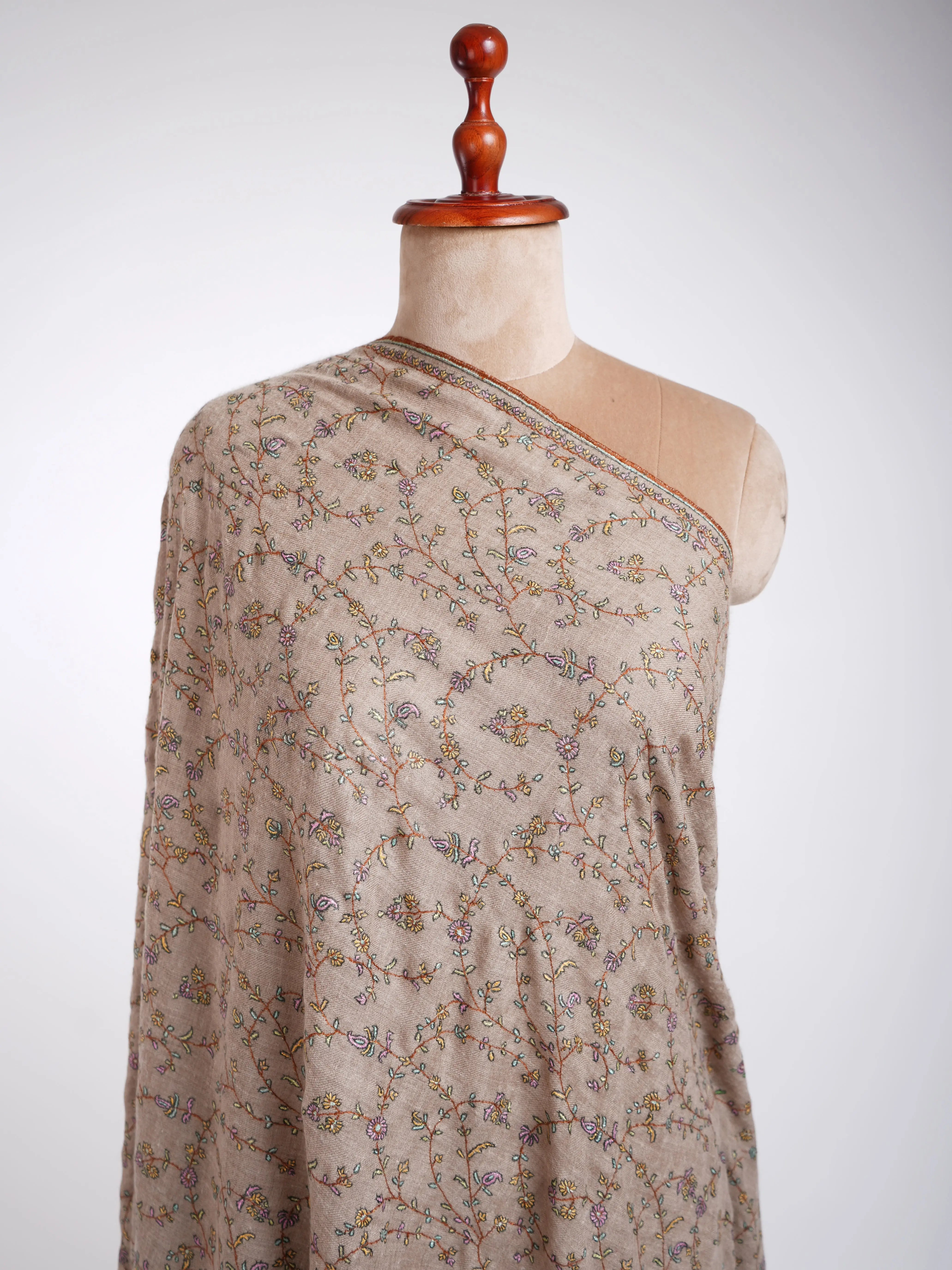 Natural Embroidered Kashmiri Pashmina Shawl Shahkaar