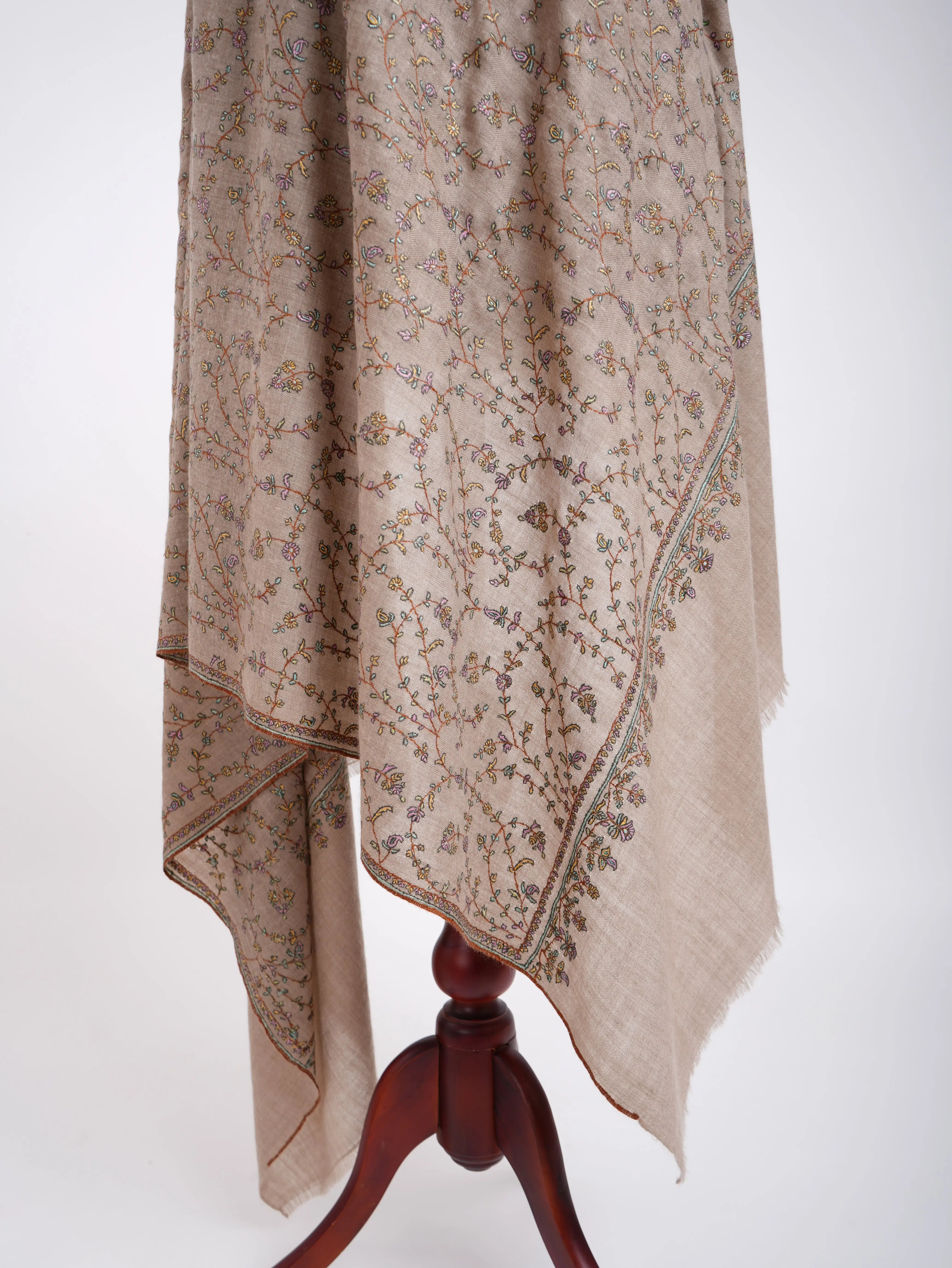 Natural Embroidered Kashmiri Pashmina Shawl Shahkaar