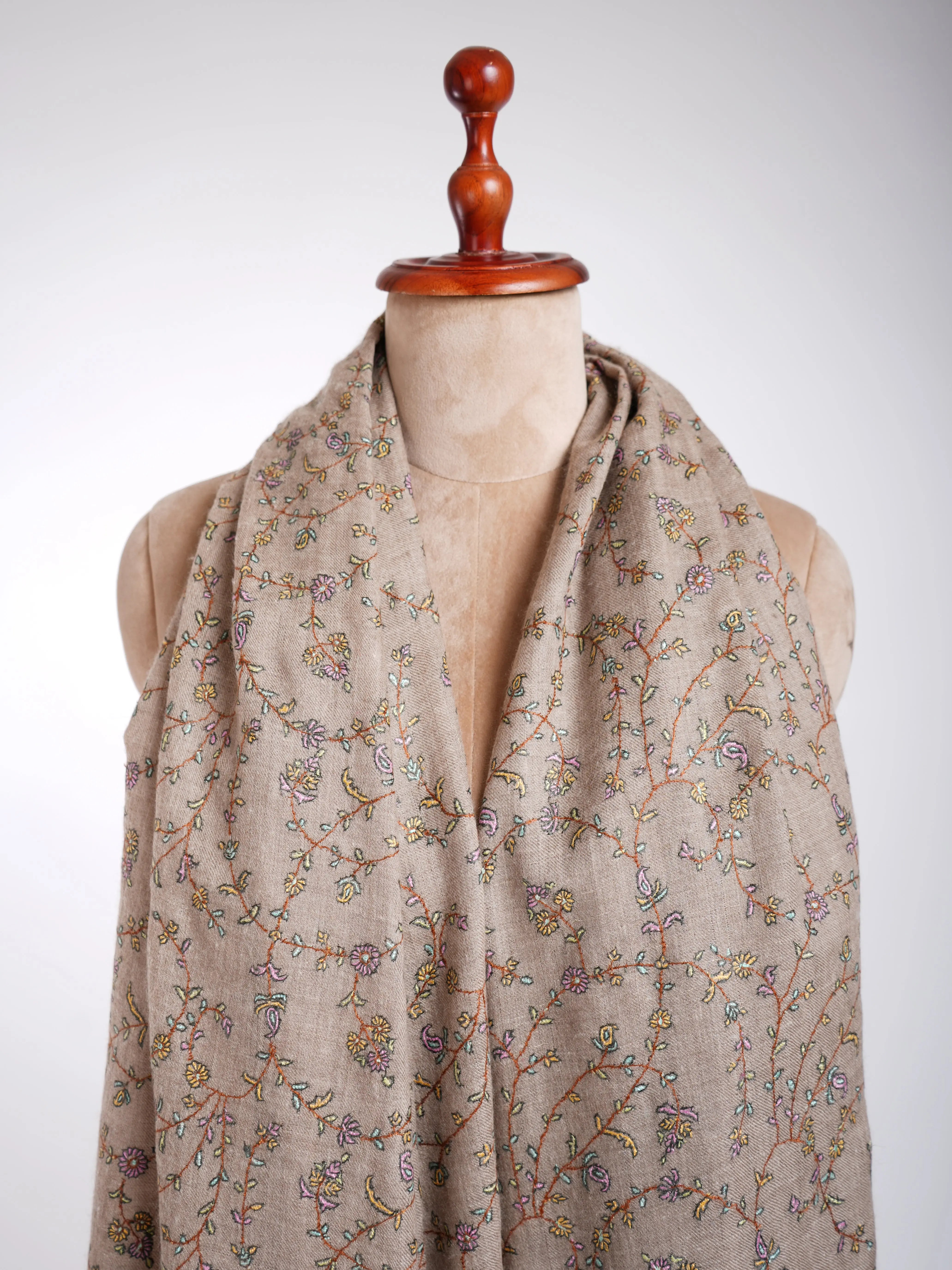 Natural Embroidered Kashmiri Pashmina Shawl Shahkaar