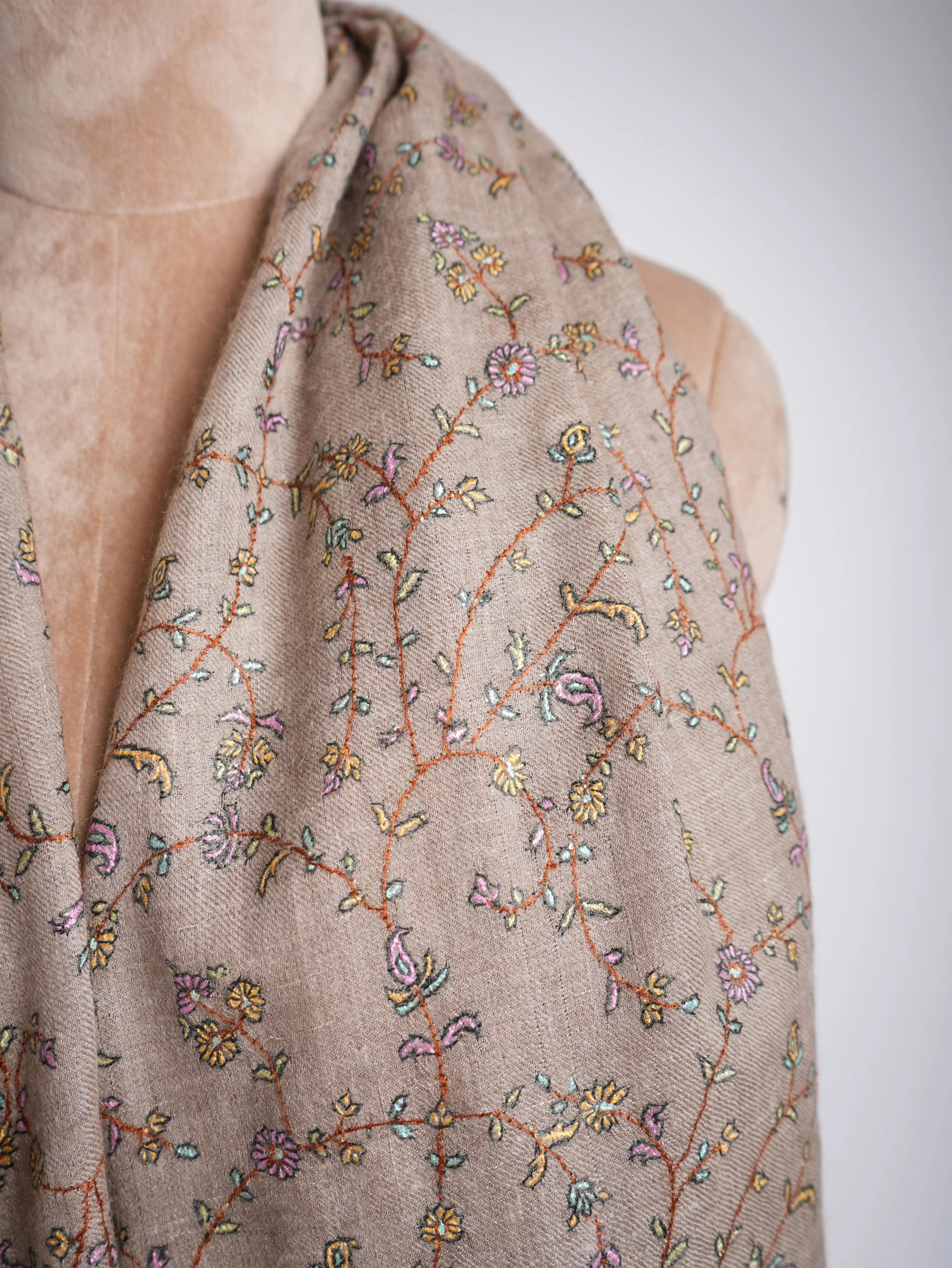 Natural Embroidered Kashmiri Pashmina Shawl Shahkaar