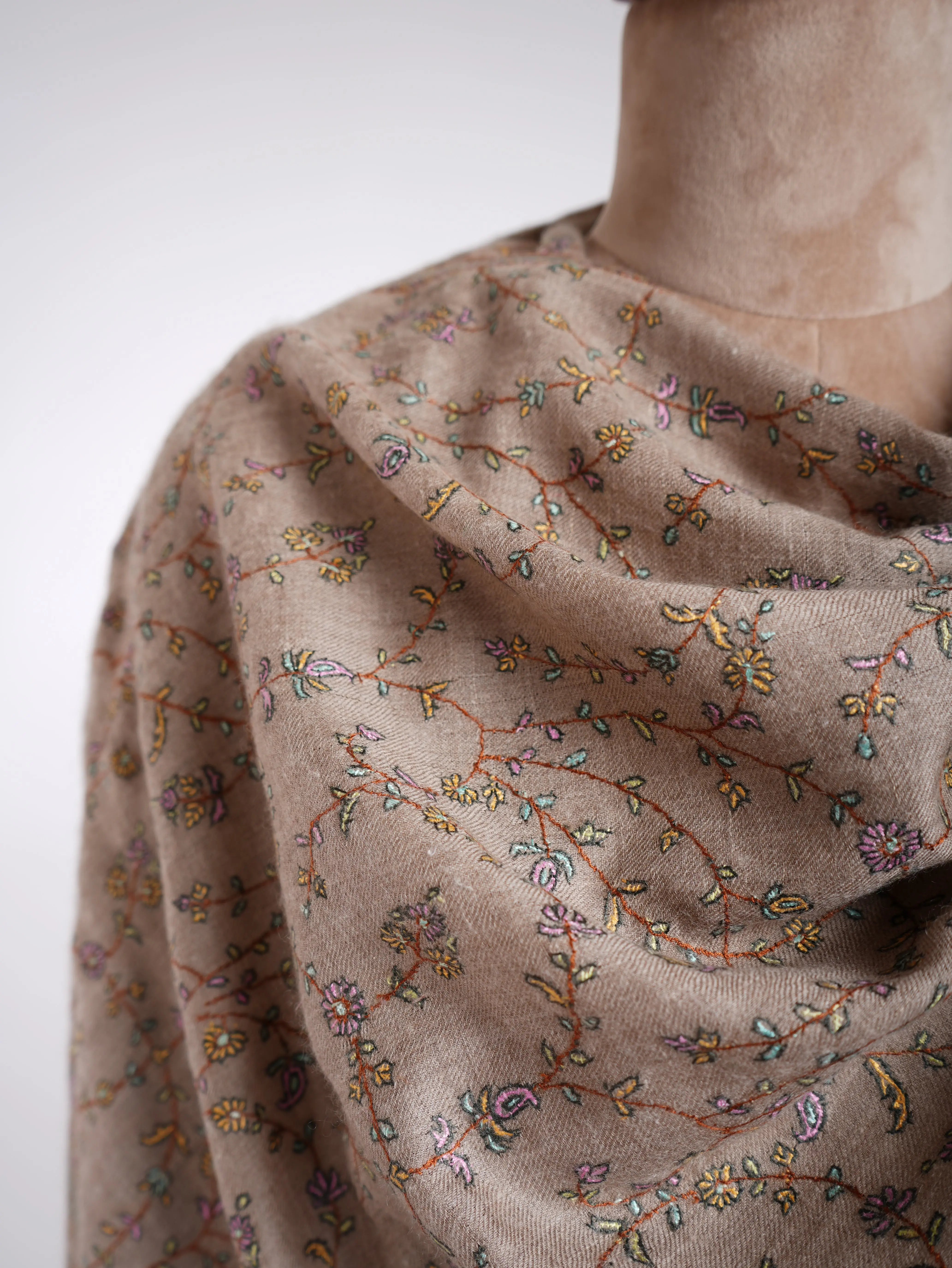 Natural Embroidered Kashmiri Pashmina Shawl Shahkaar