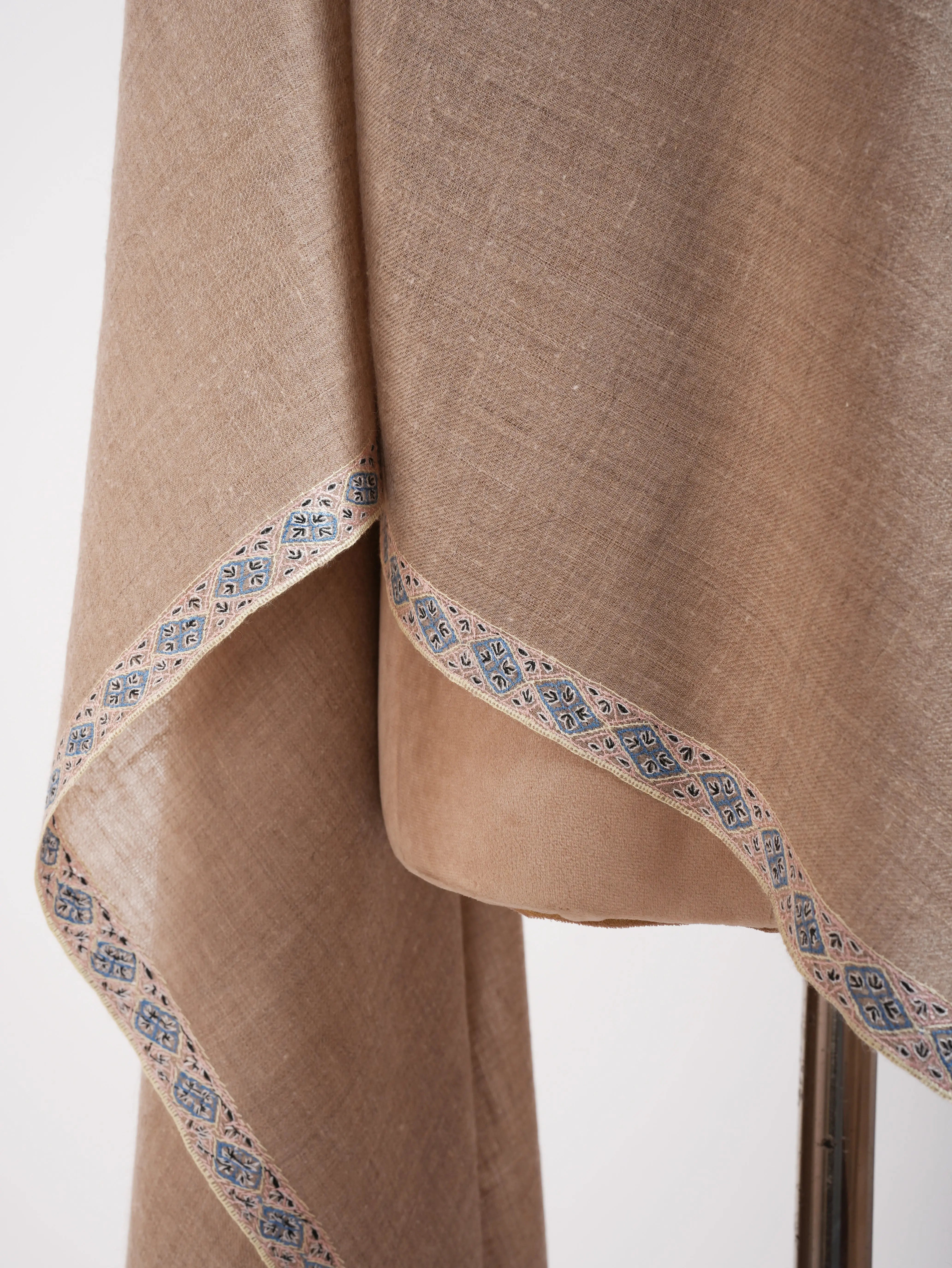 Natural Gray Indian Cashmere Embroidered Scarf Shahkaar