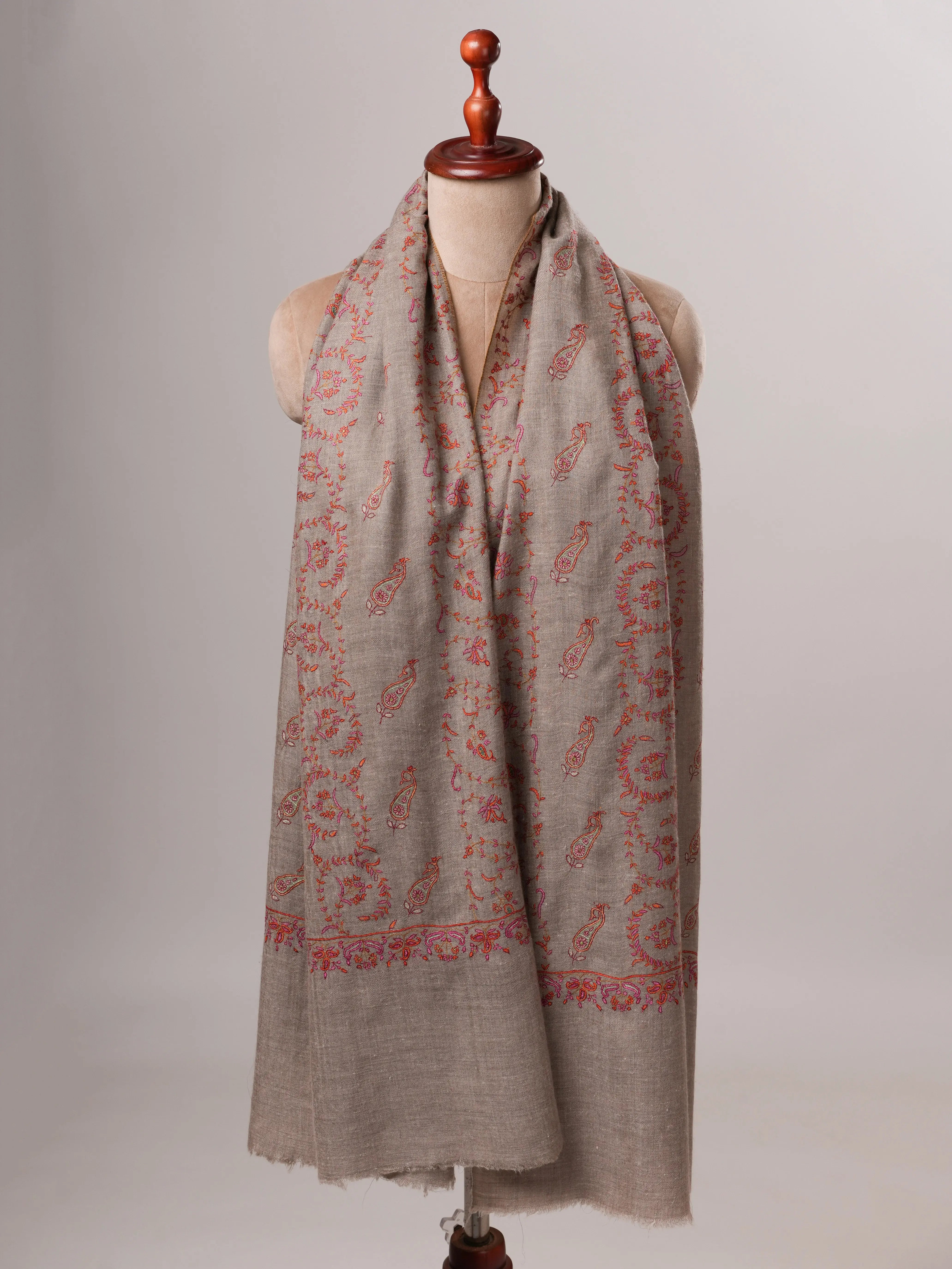Artisan Crafted Black Cashmere Scarf Featuring Intricate Hand Artwork Shahkaar