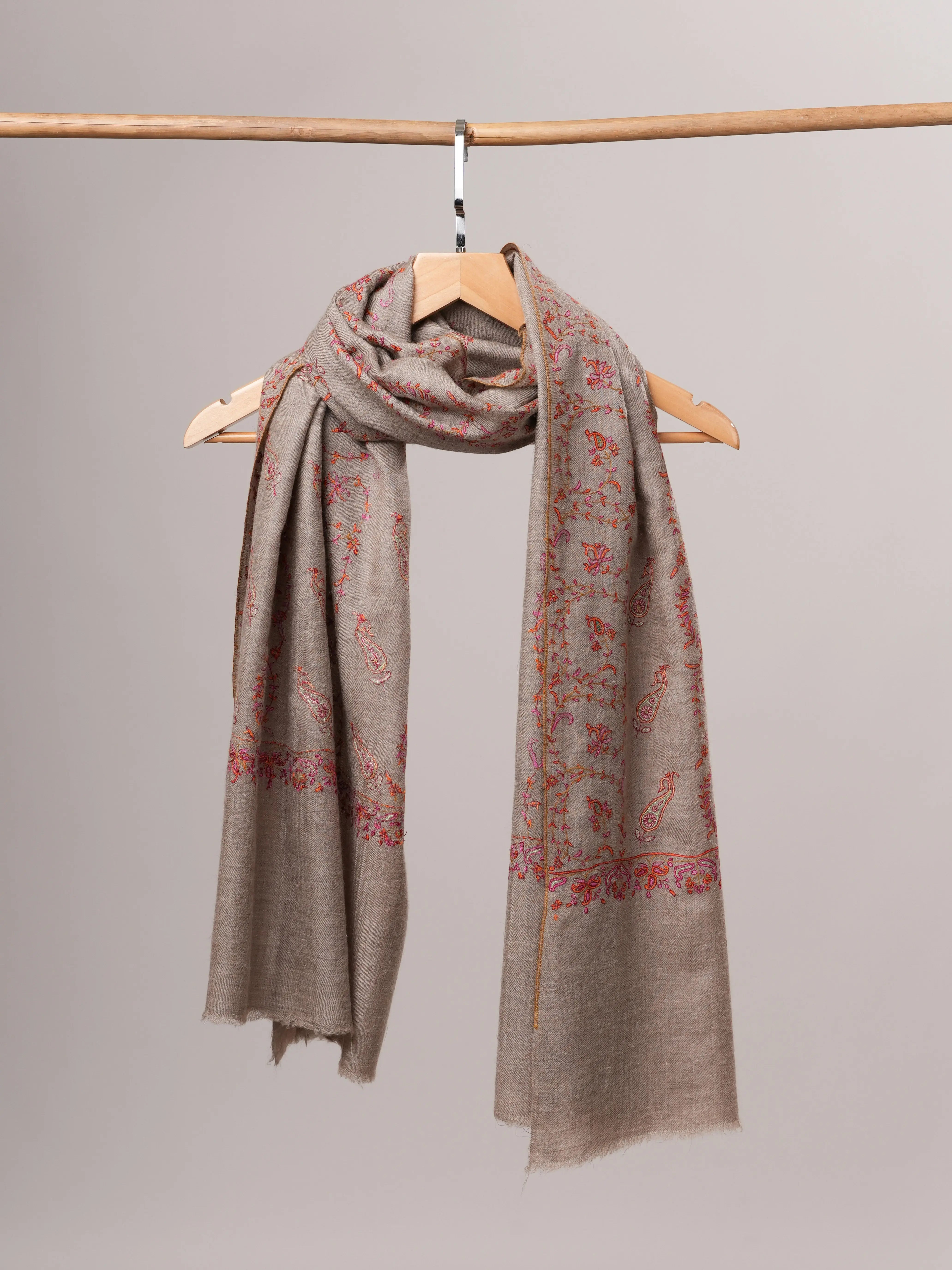 Artisan Crafted Black Cashmere Scarf Featuring Intricate Hand Artwork Shahkaar