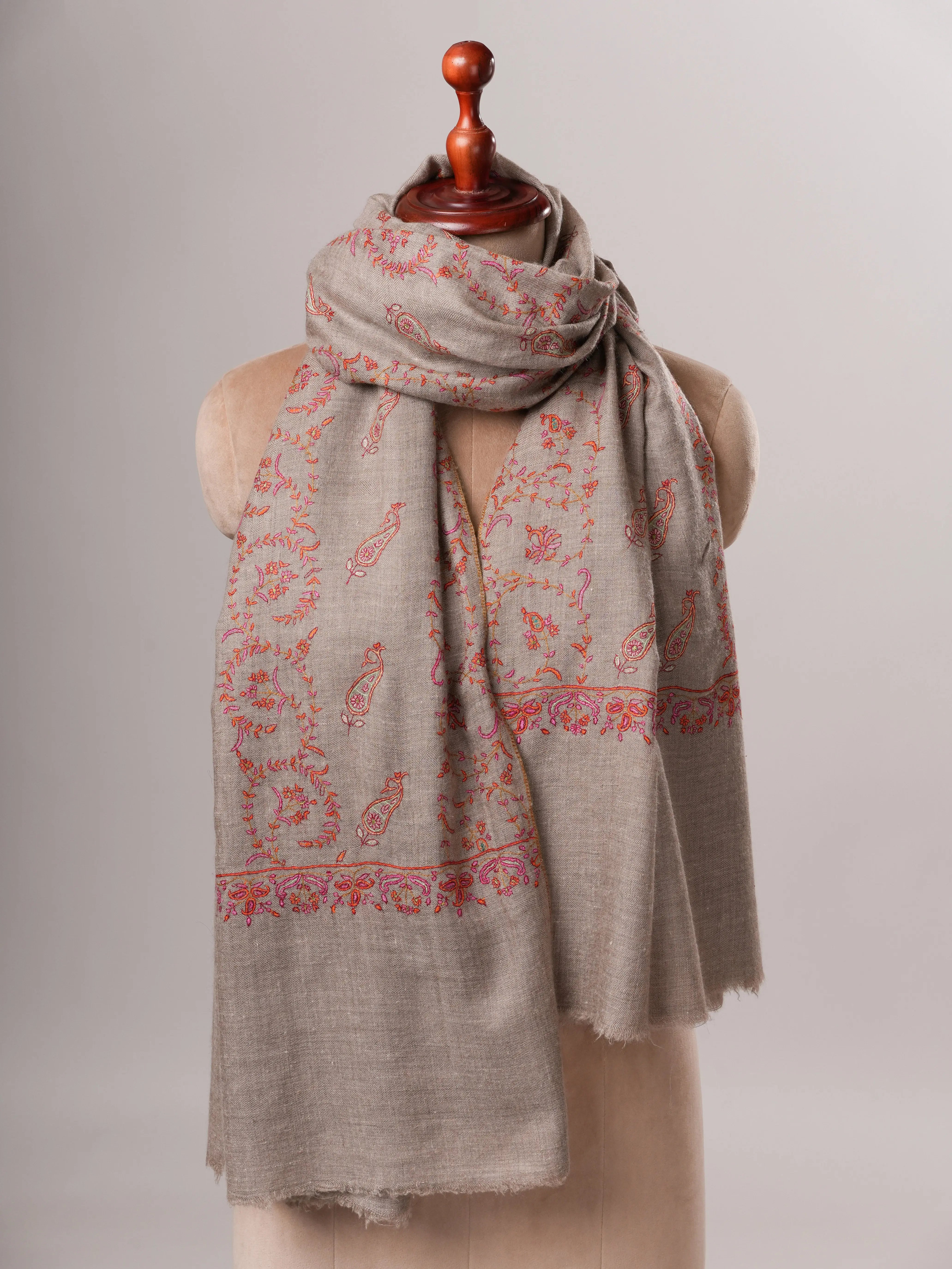 Artisan Crafted Black Cashmere Scarf Featuring Intricate Hand Artwork Shahkaar