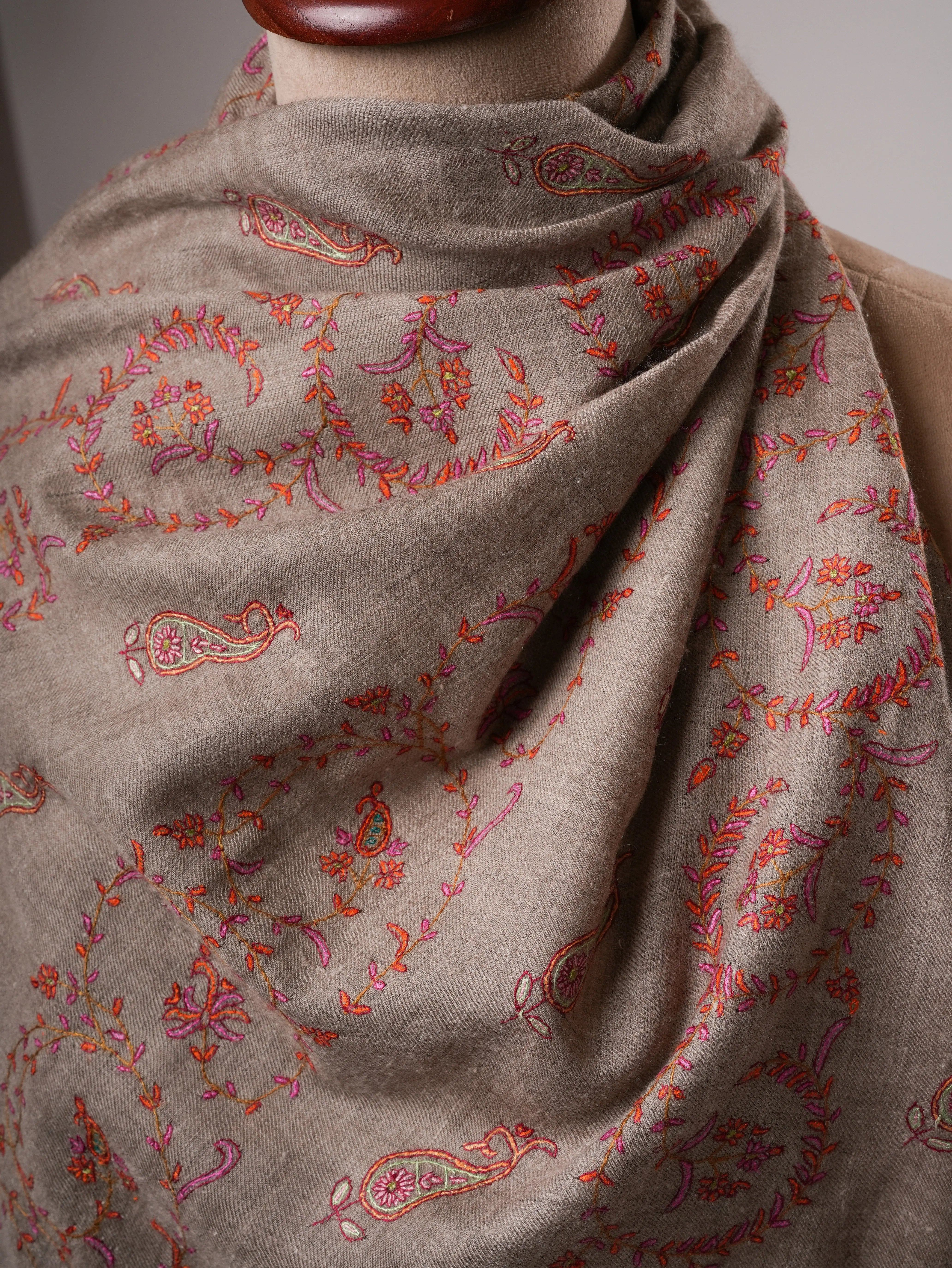 Artisan Crafted Black Cashmere Scarf Featuring Intricate Hand Artwork Shahkaar