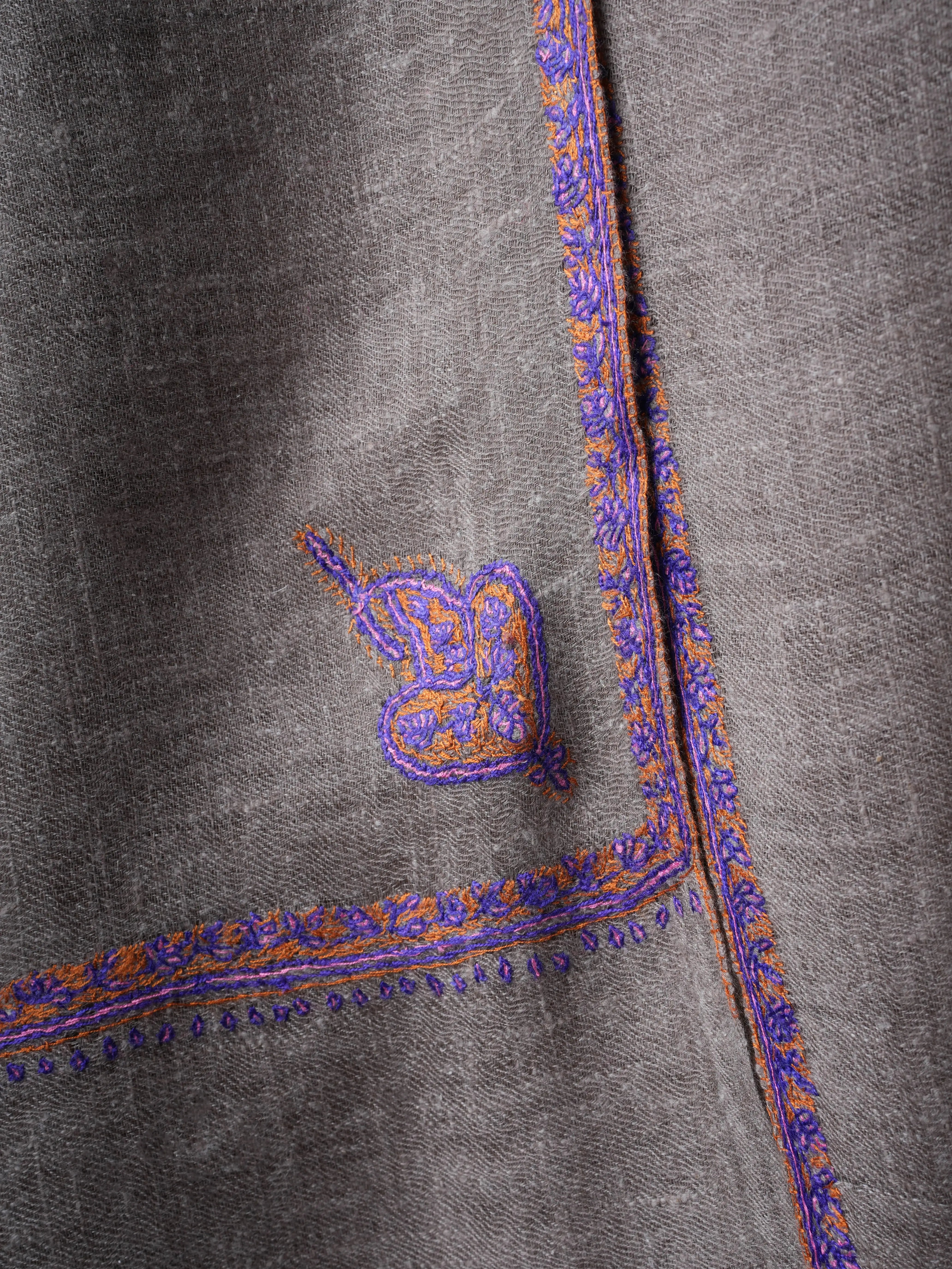 Natural Grey Baby Soft Cashmere Scarf with Bail Needlework Shahkaar