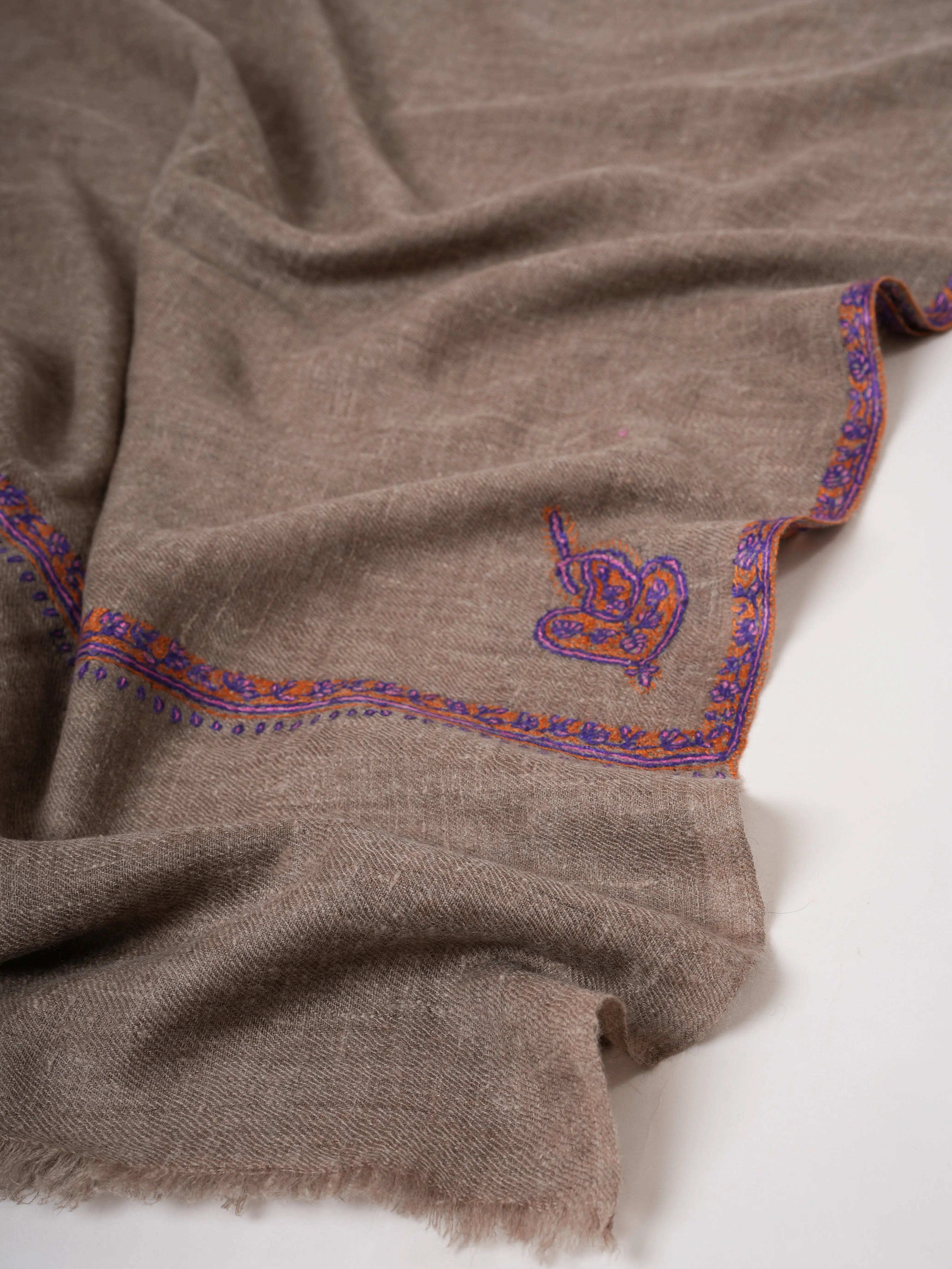 Natural Grey Baby Soft Cashmere Scarf with Bail Needlework Shahkaar