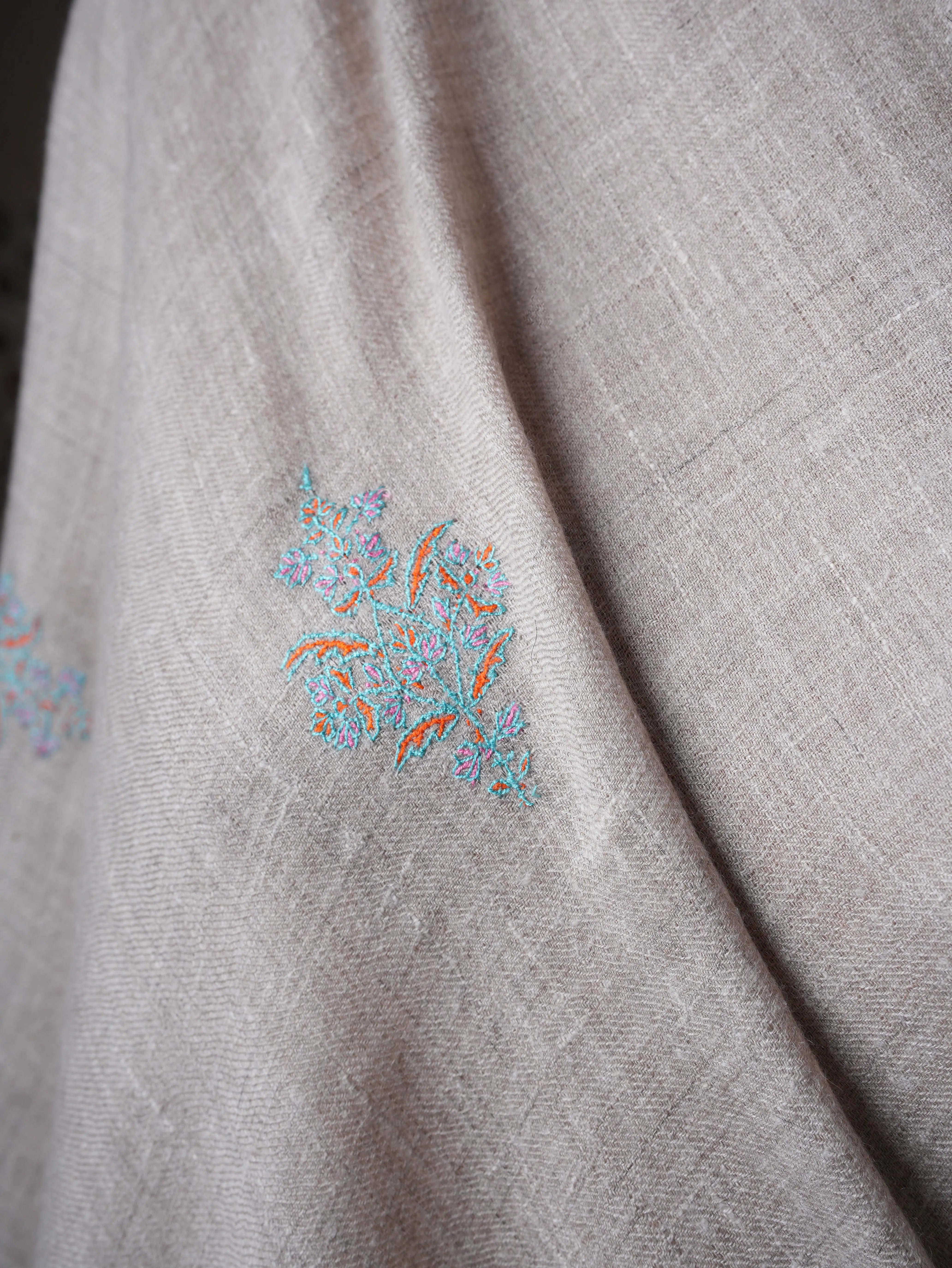 Natural Grey Buteh Embroidered Baby Soft Cashmere Scarf – Shahkaar Cashmere Shahkaar