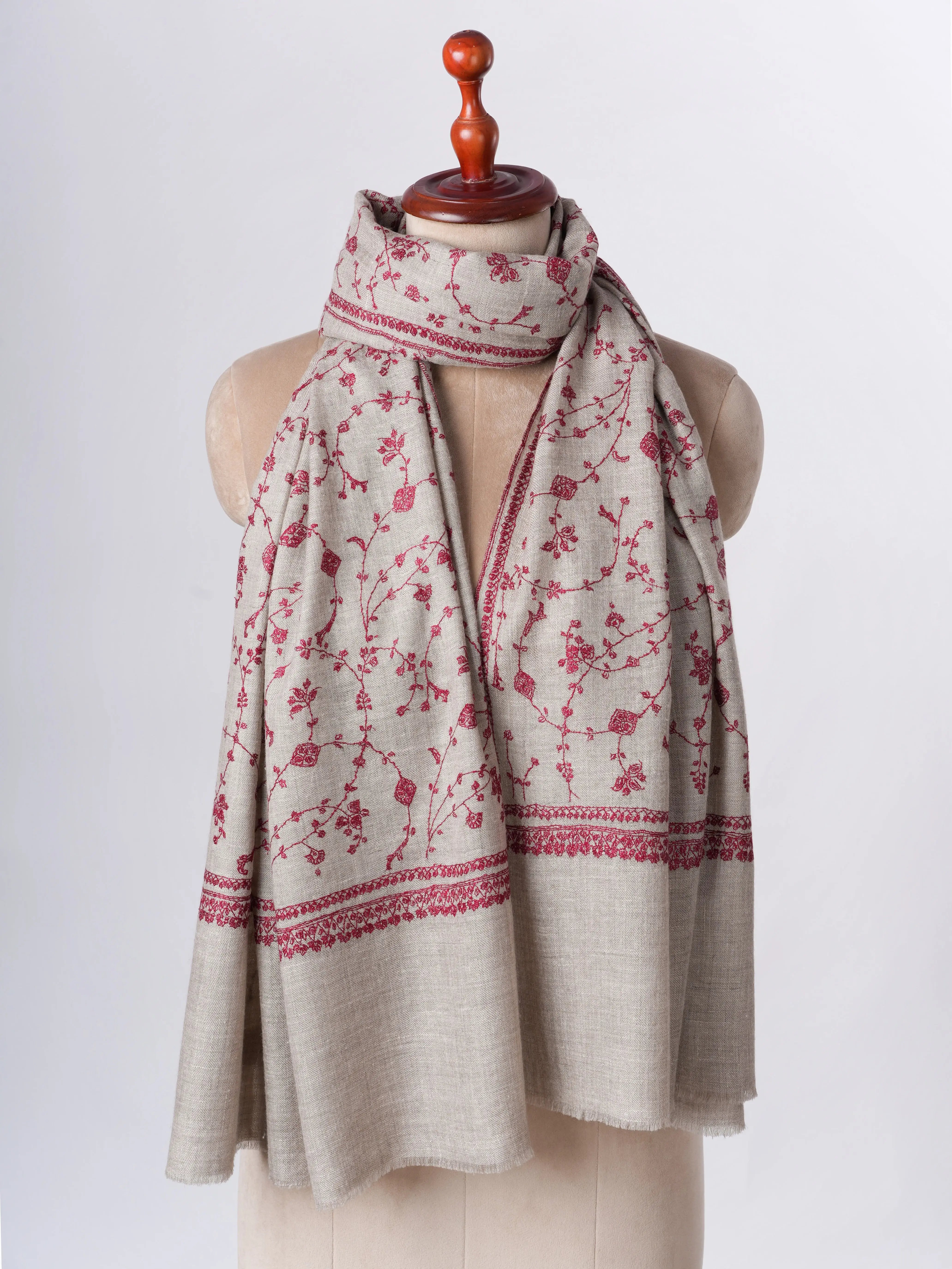 Natural Grey Cashmere Scarf with Jali Embroidery – Baby Soft Shahkaar