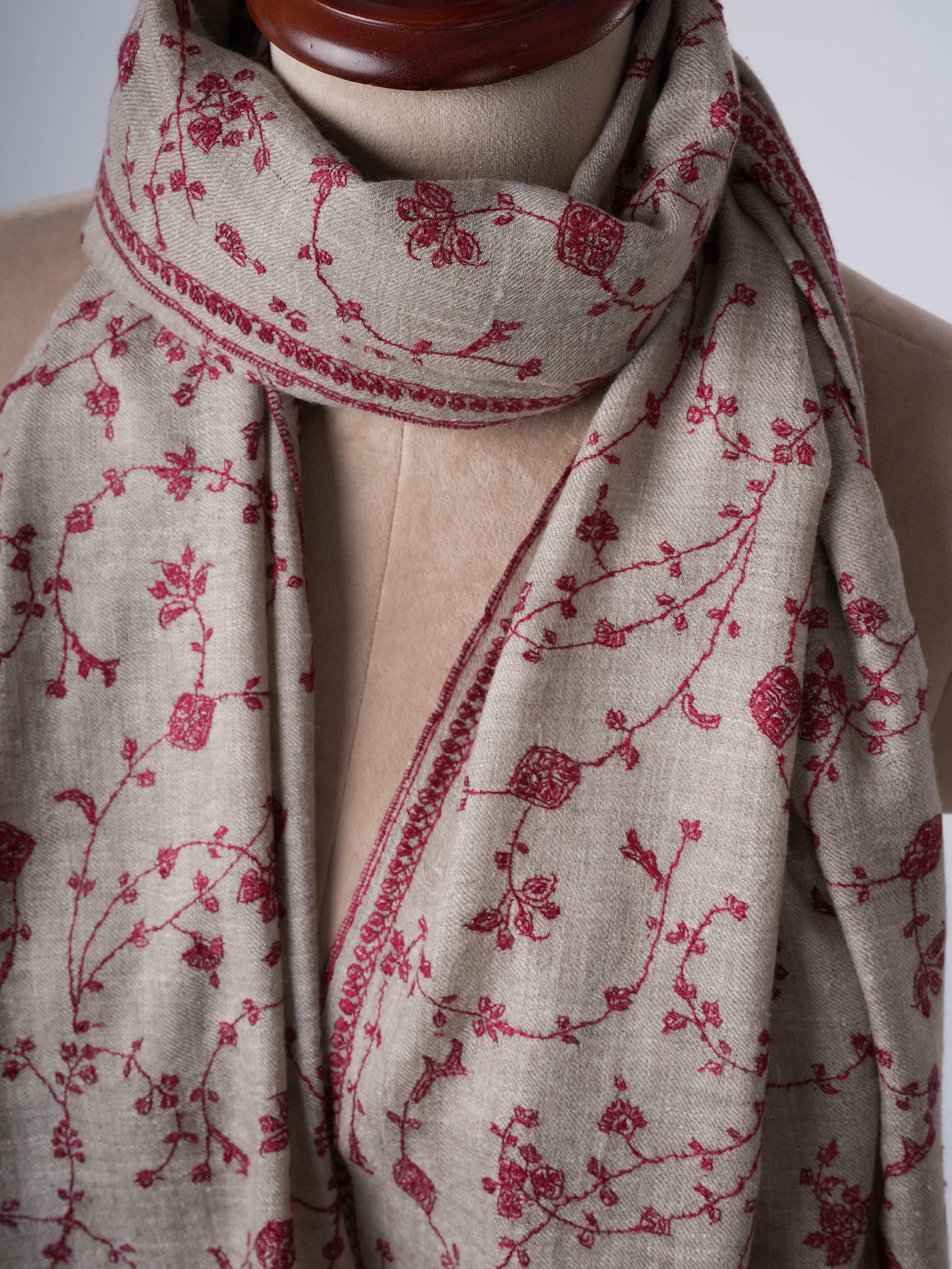 Natural Grey Cashmere Scarf with Jali Embroidery – Baby Soft Shahkaar