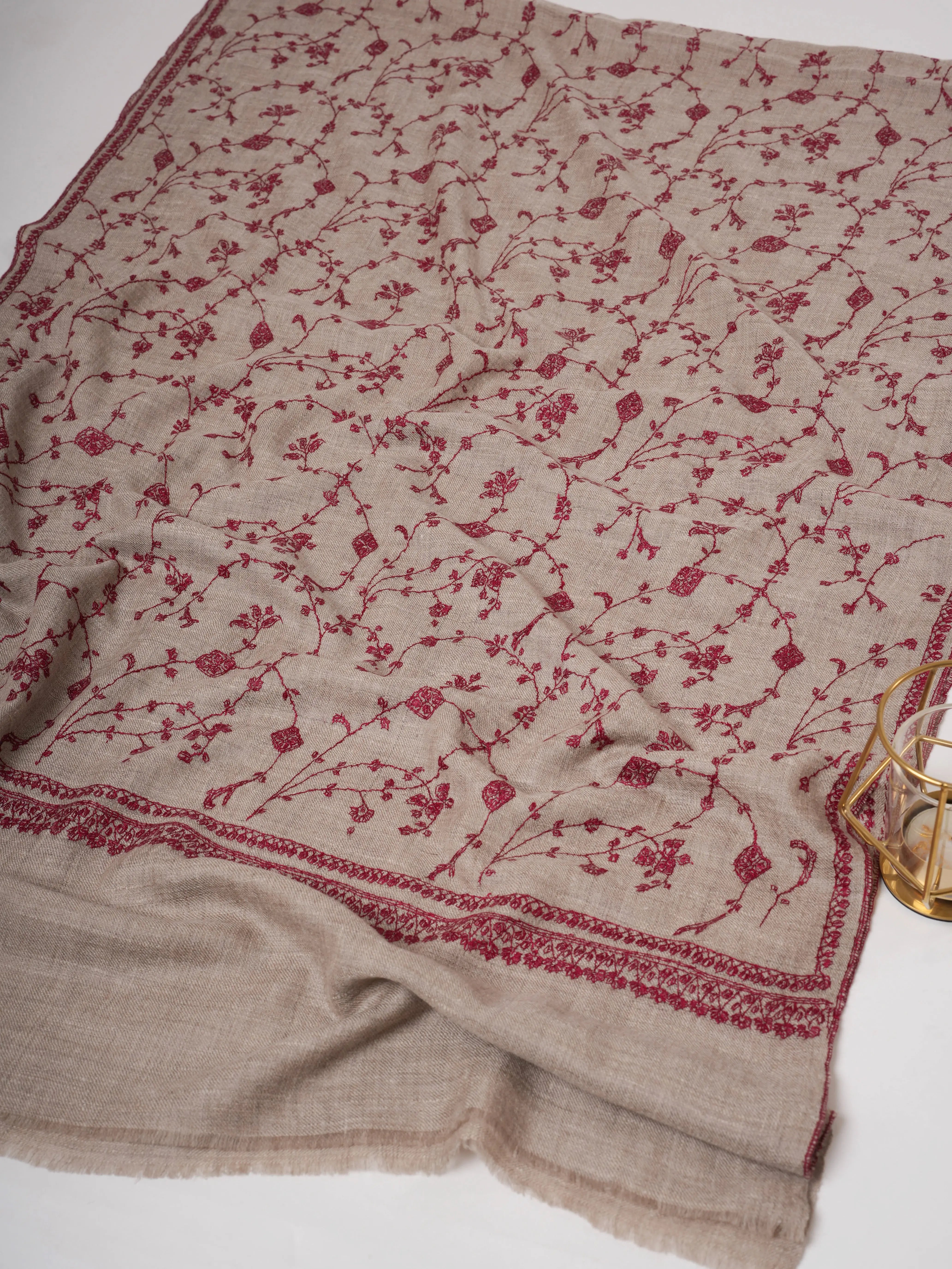 Natural Grey Cashmere Scarf with Jali Embroidery – Baby Soft Shahkaar