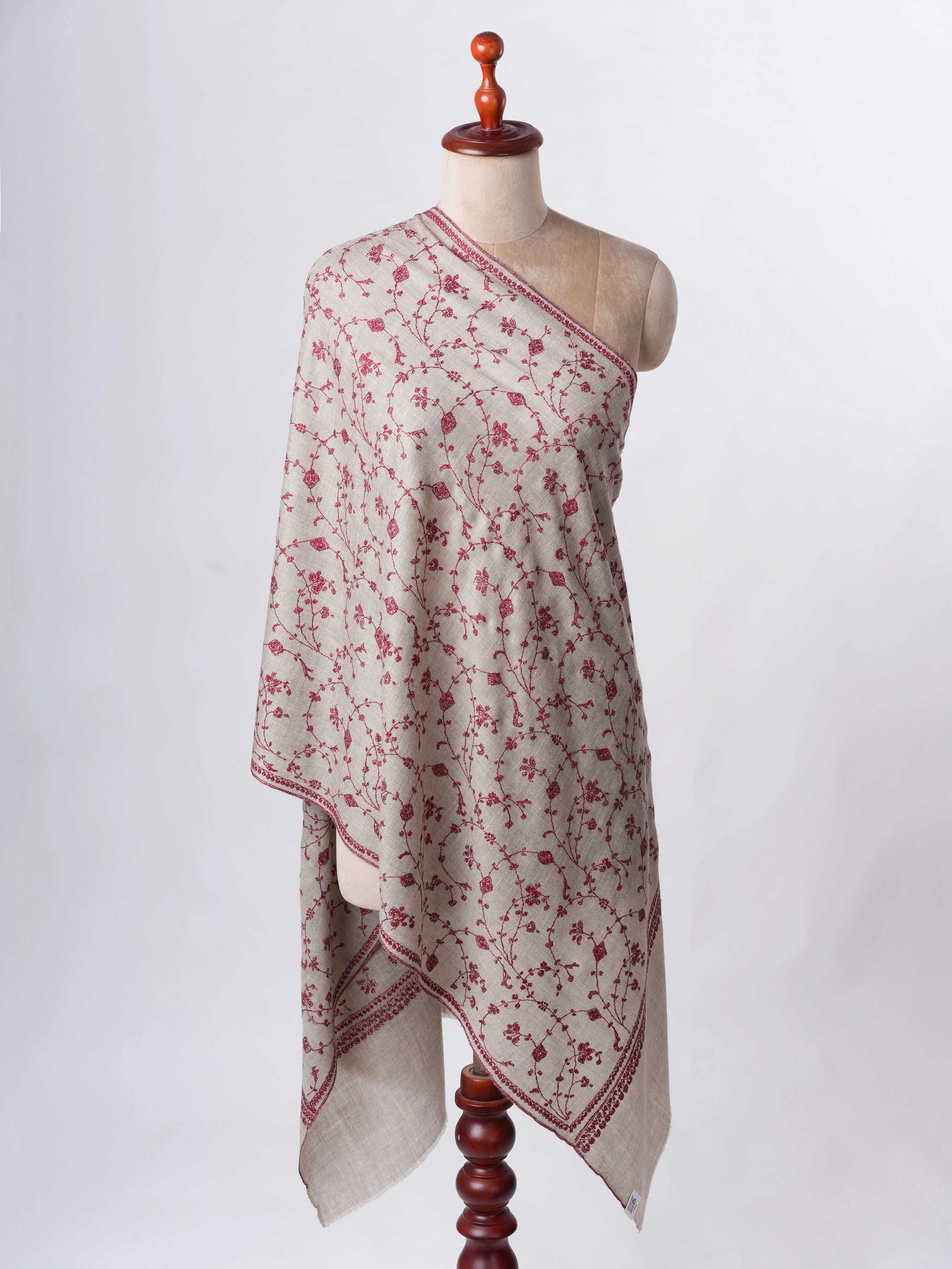 Natural Grey Cashmere Scarf with Jali Embroidery – Baby Soft Shahkaar