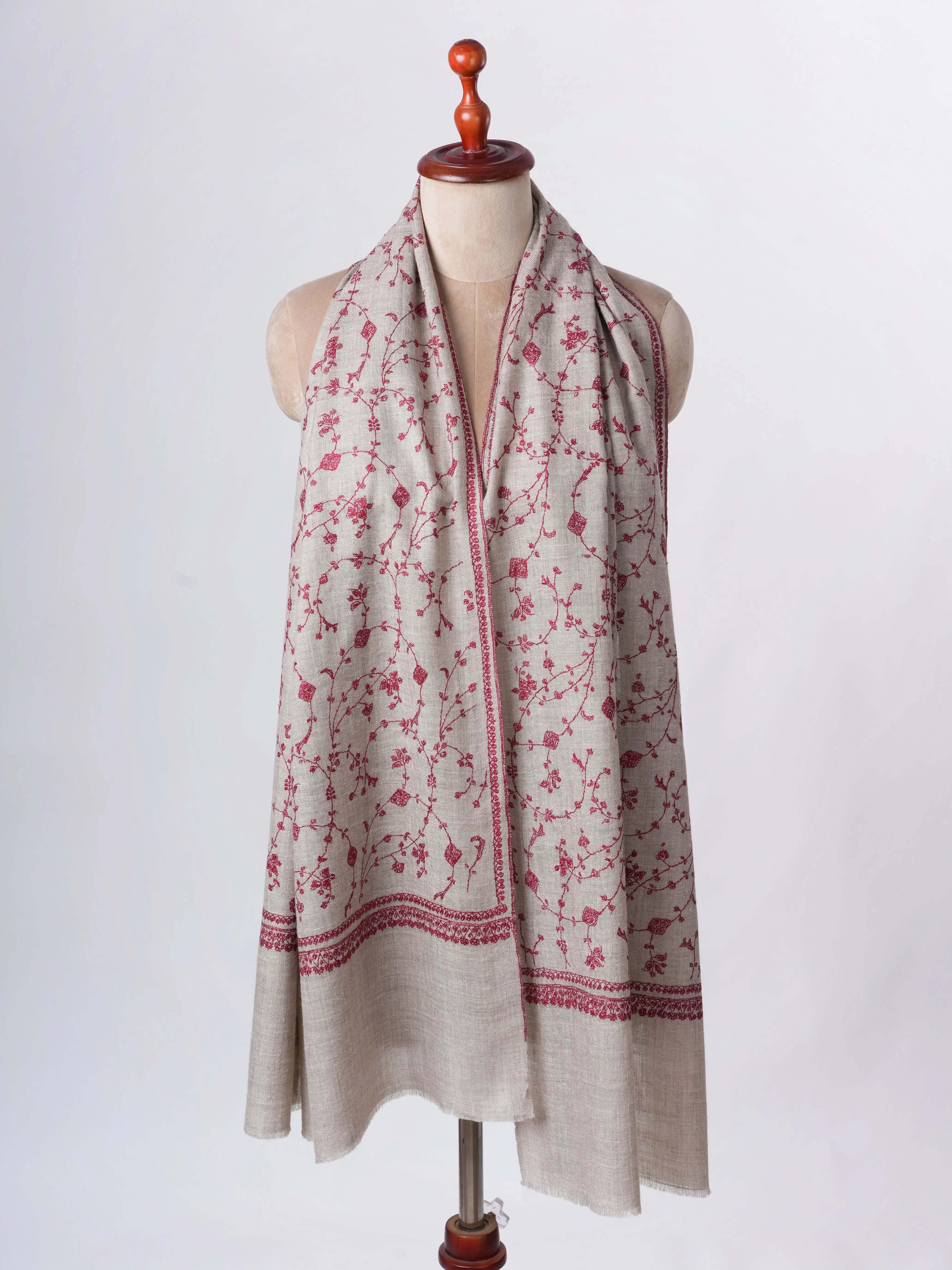 Natural Grey Cashmere Scarf with Jali Embroidery – Baby Soft Shahkaar
