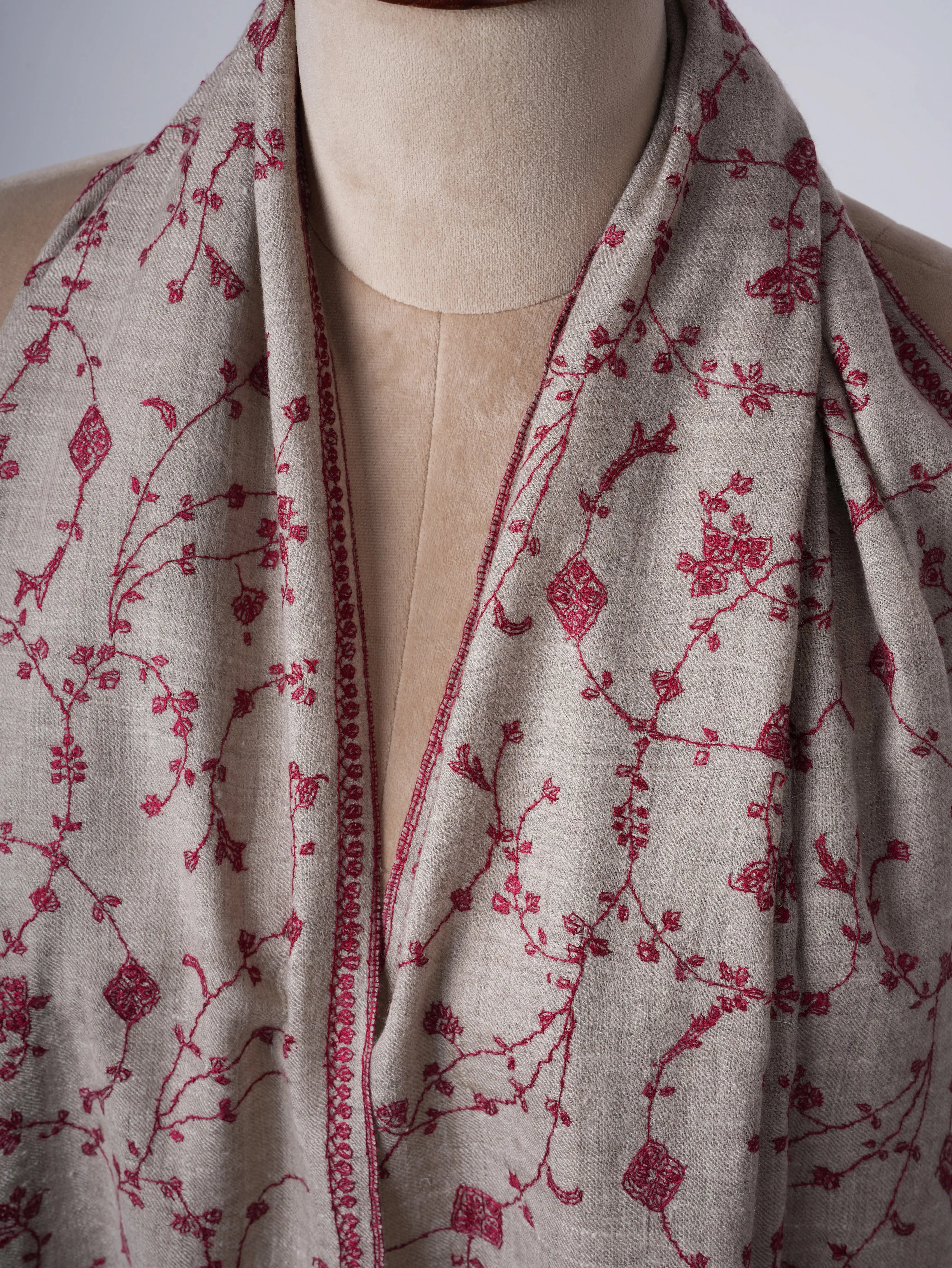 Natural Grey Cashmere Scarf with Jali Embroidery – Baby Soft Shahkaar