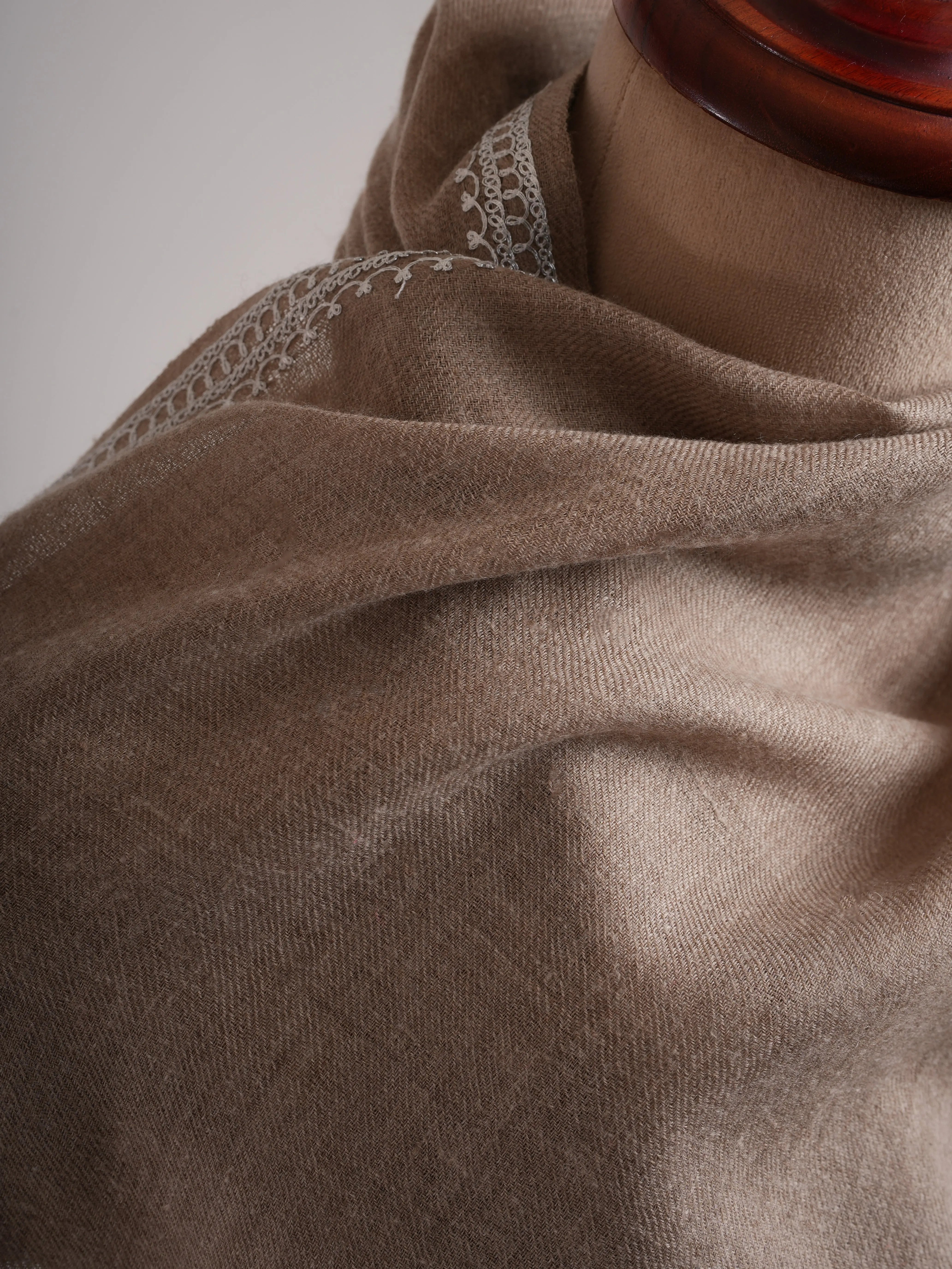 Natural Grey Cashmere Wrap with Timeless Silver Embroidery Shahkaar