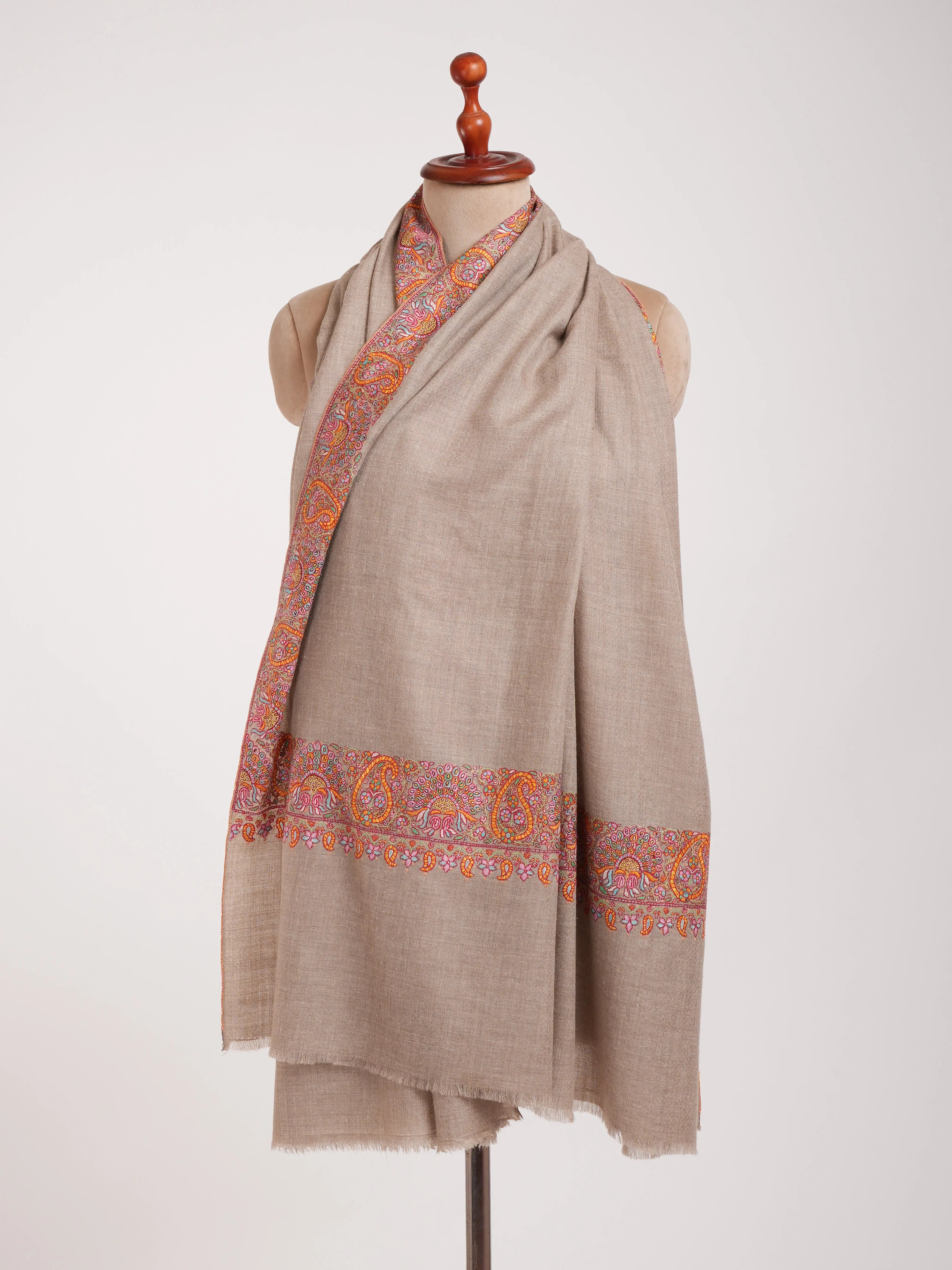 Natural Grey Daur Dar Kashmiri Pashmina Shawl Shahkaar