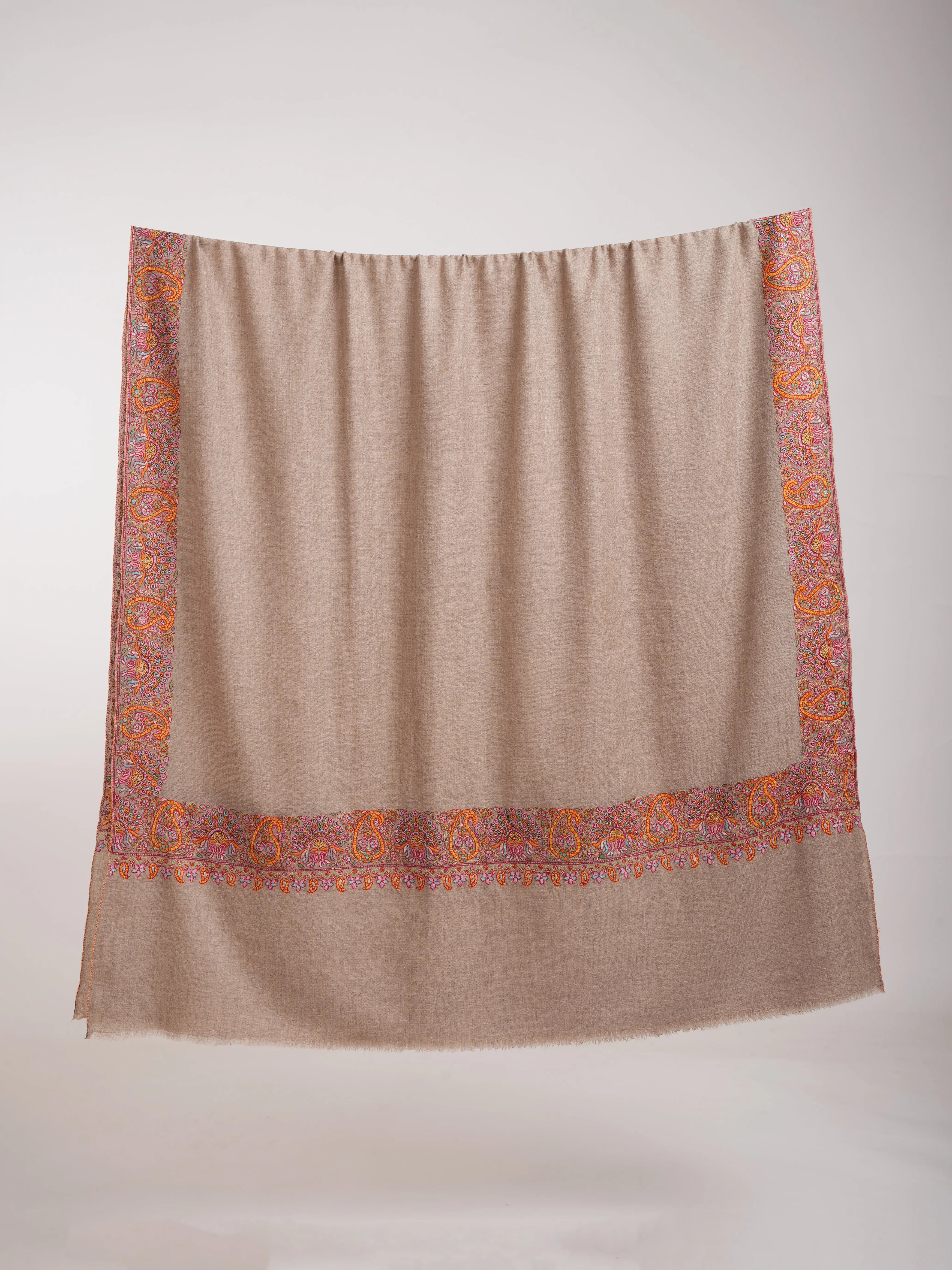 Natural Grey Daur Dar Kashmiri Pashmina Shawl Shahkaar