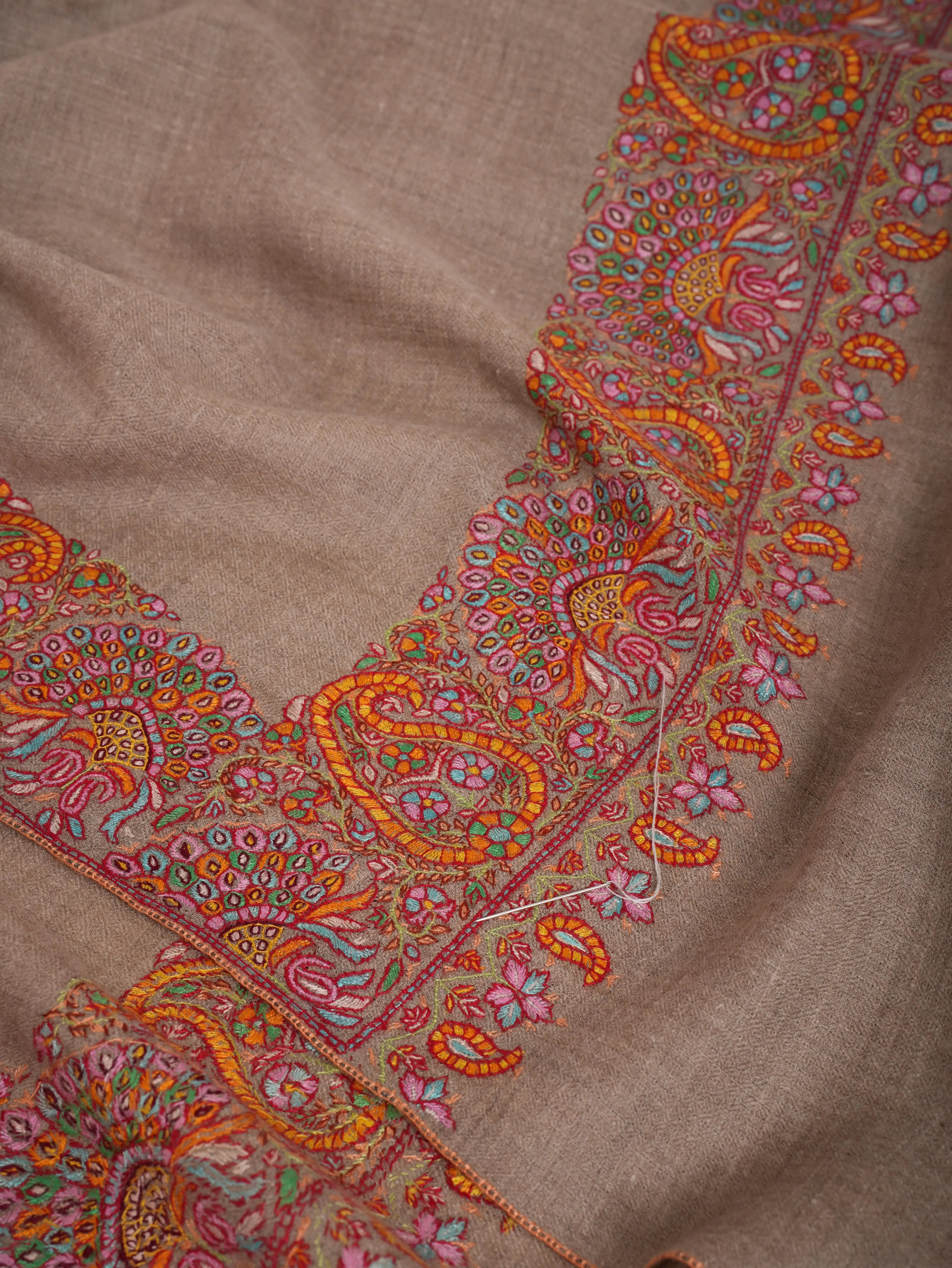 Natural Grey Daur Dar Kashmiri Pashmina Shawl Shahkaar