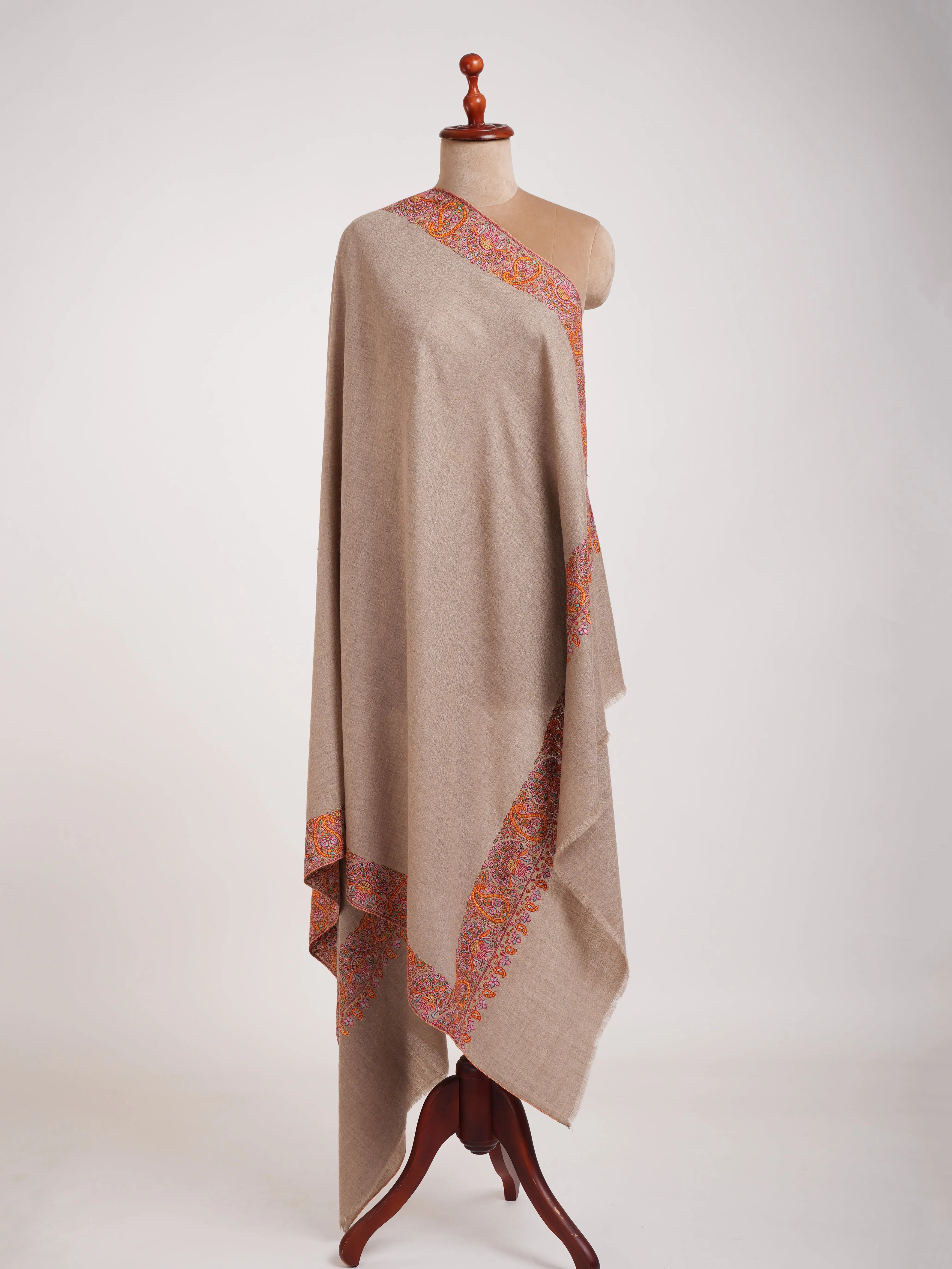 Natural Grey Daur Dar Kashmiri Pashmina Shawl Shahkaar