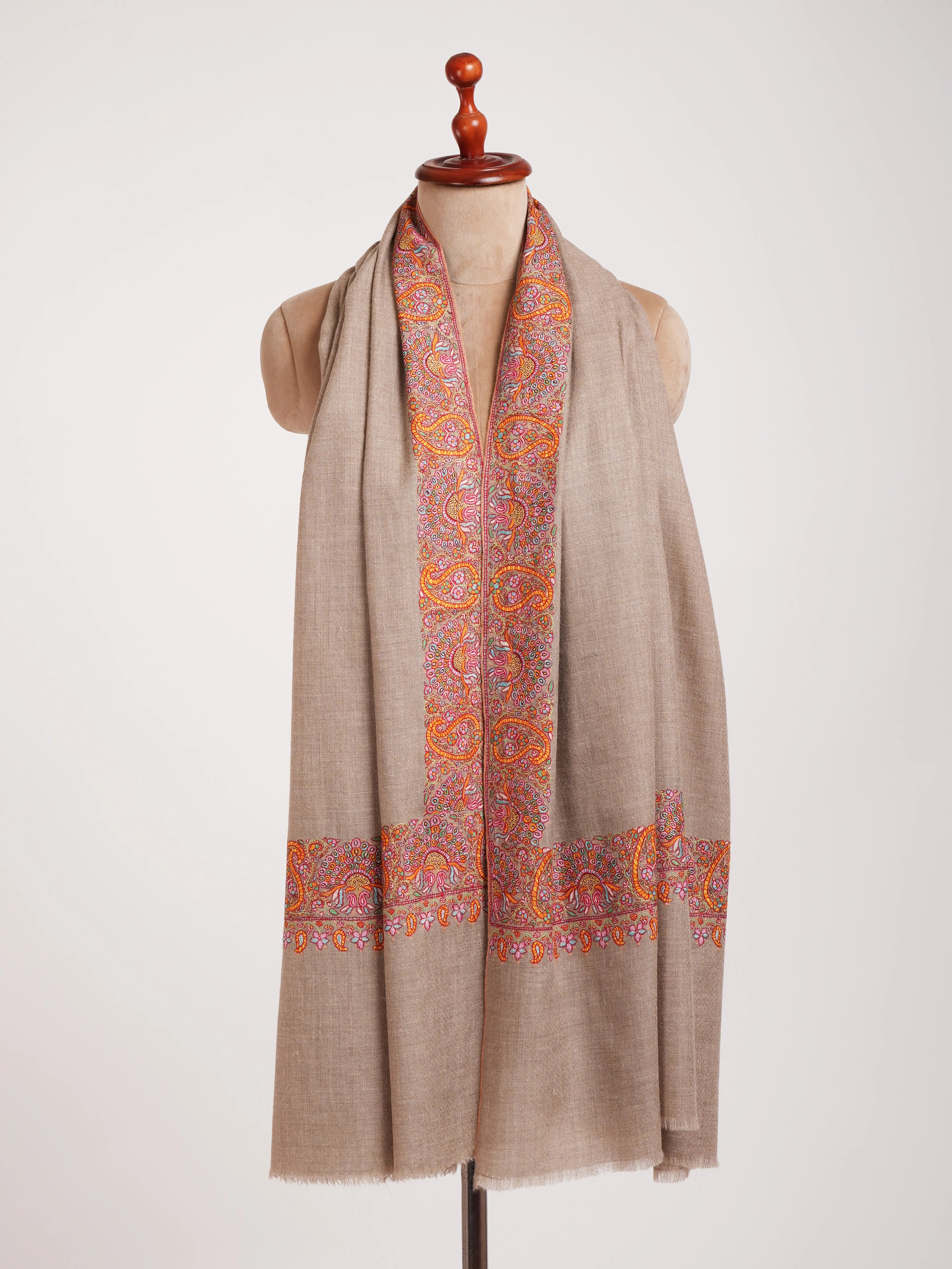 Natural Grey Daur Dar Kashmiri Pashmina Shawl Shahkaar