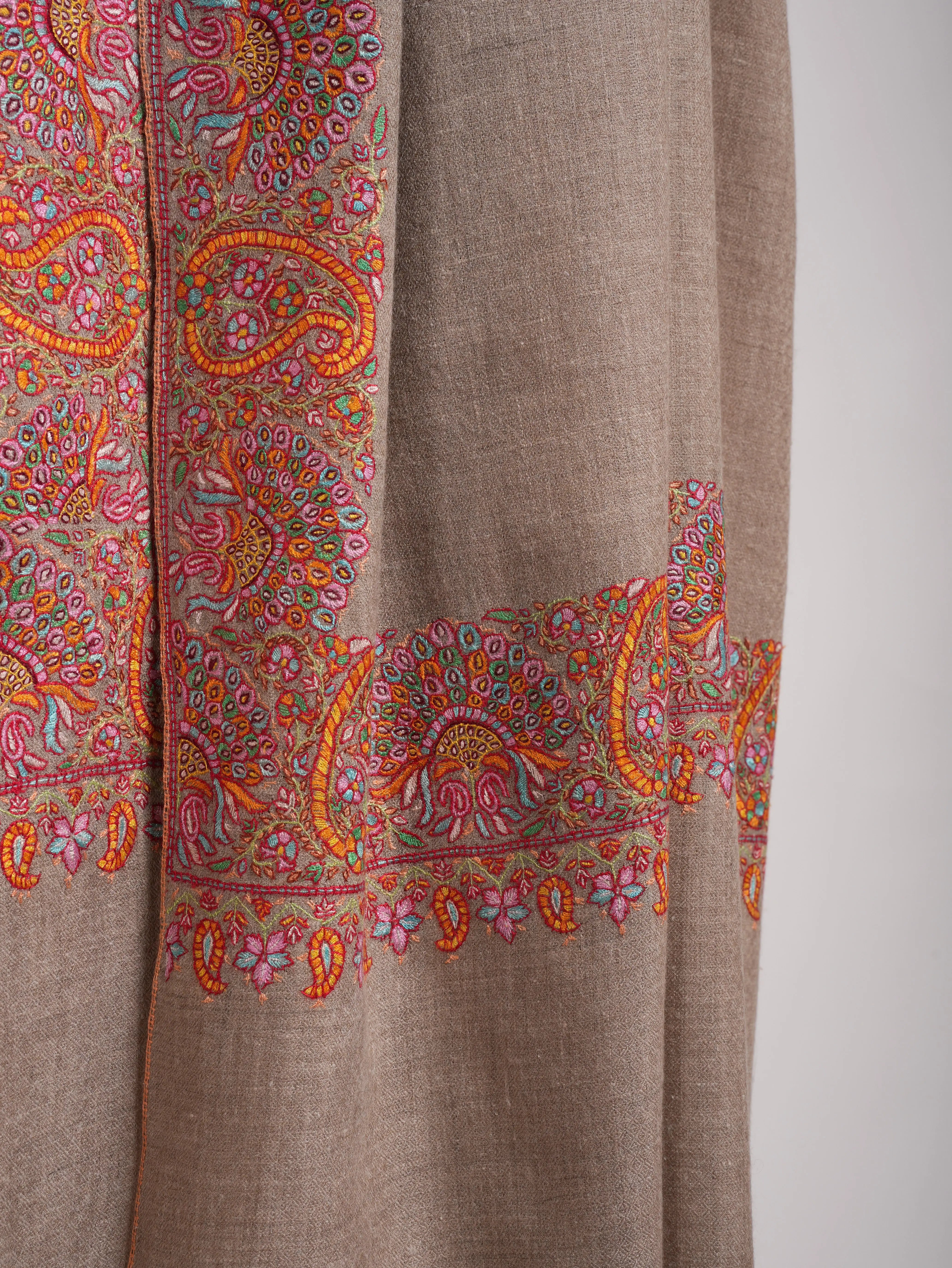 Natural Grey Daur Dar Kashmiri Pashmina Shawl Shahkaar