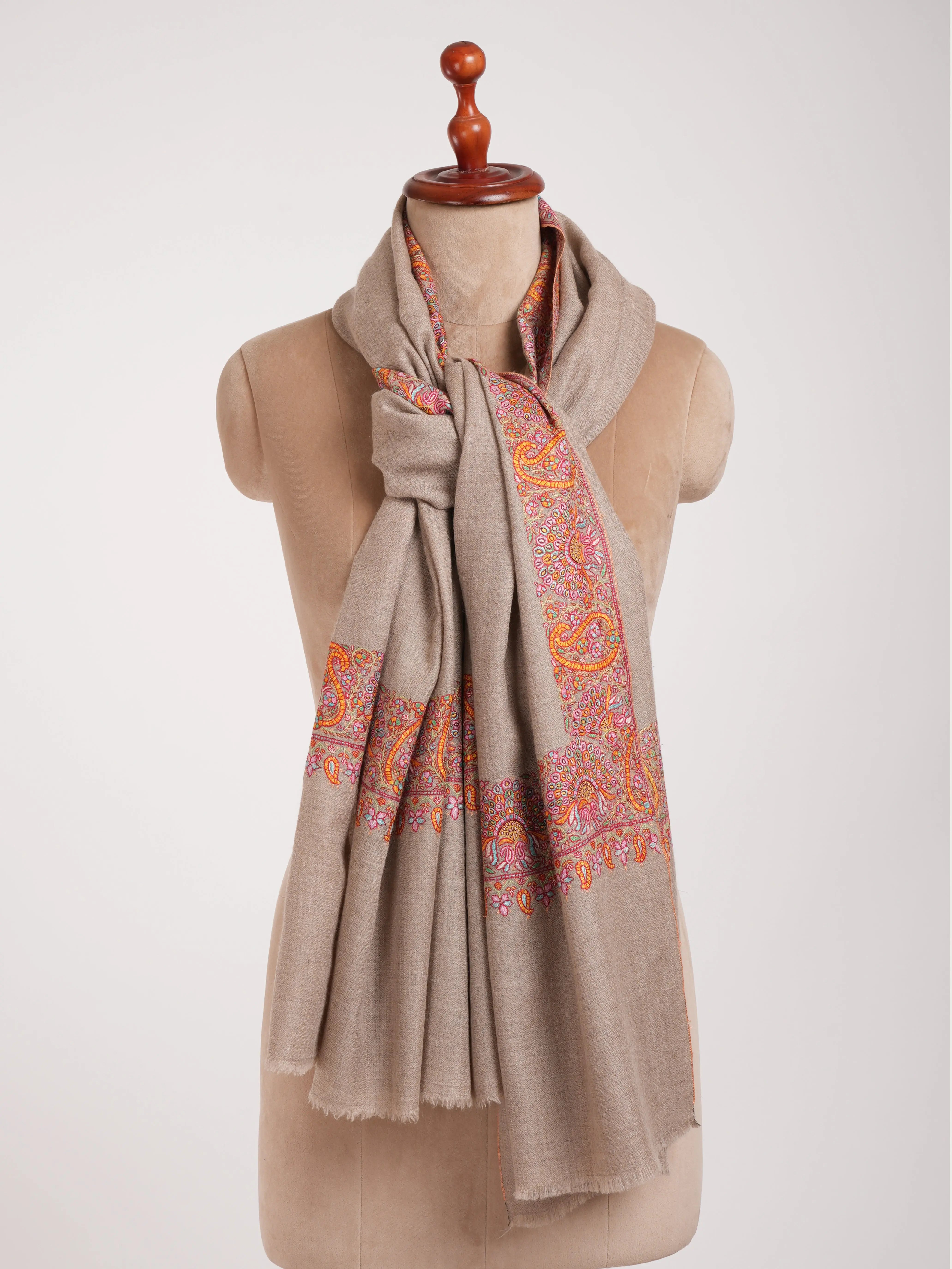 Natural Grey Daur Dar Kashmiri Pashmina Shawl Shahkaar