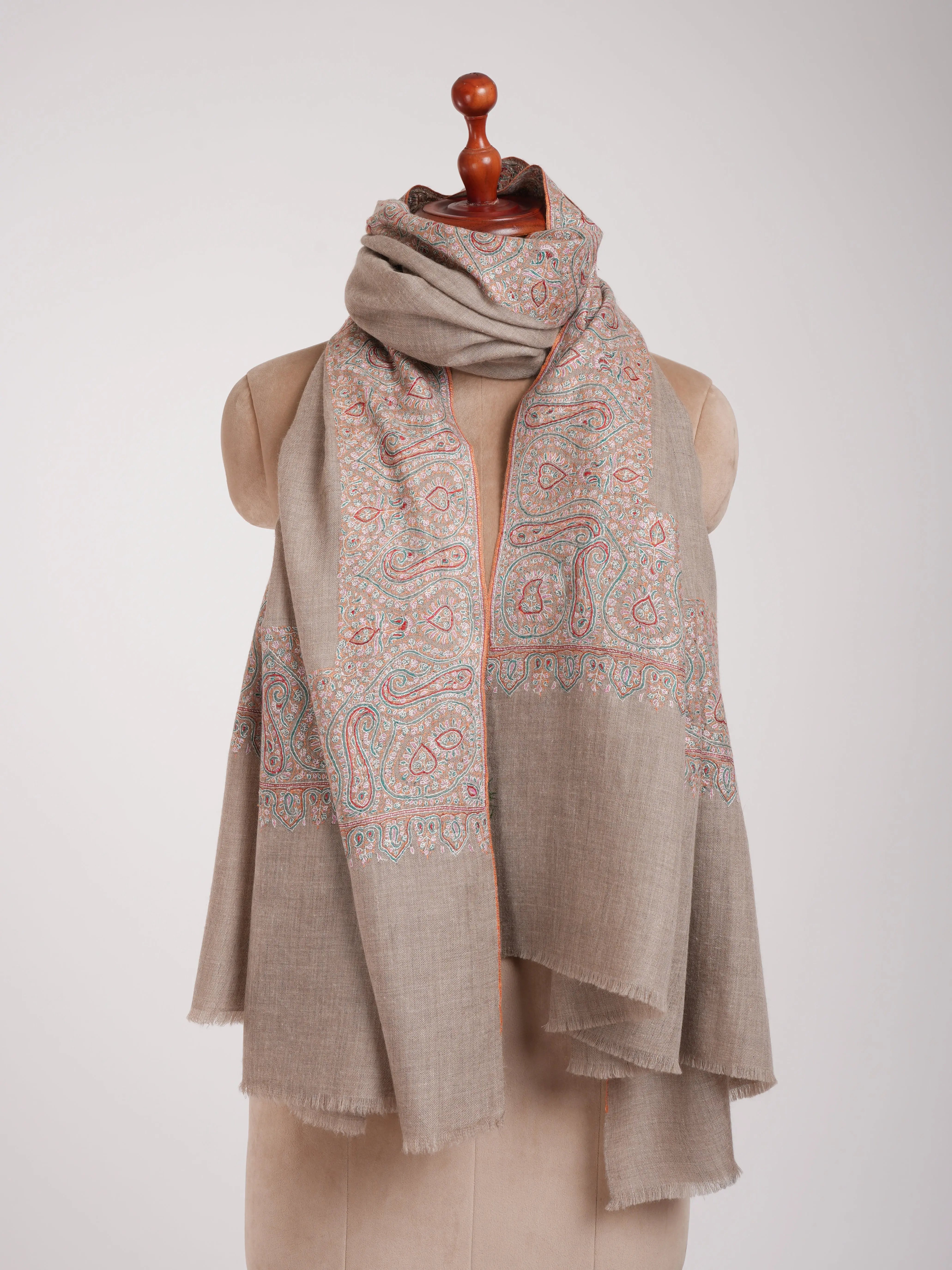 Natural Grey Daurdar Authentic Handwoven Pashmina Shawl Shahkaar