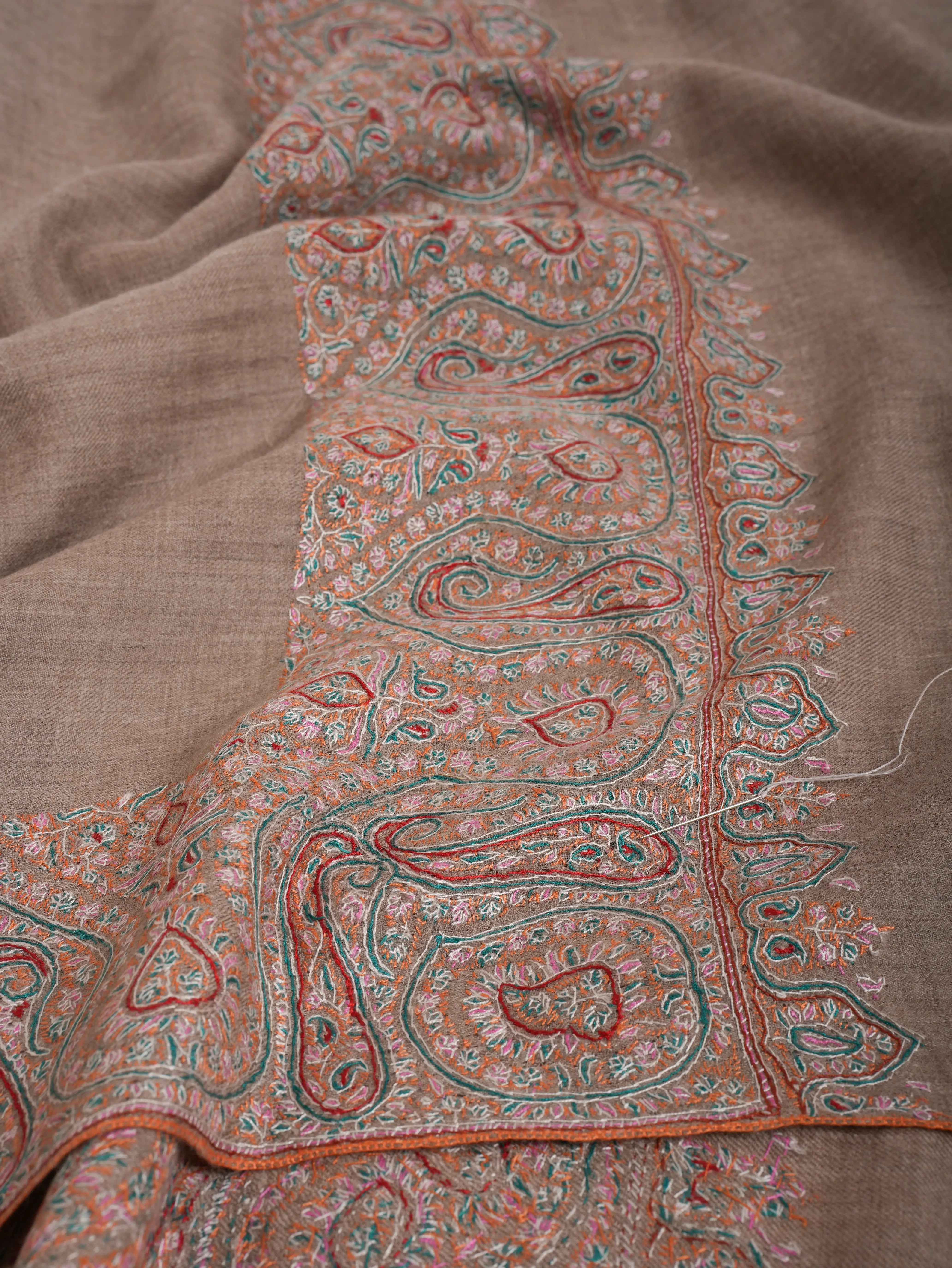 Natural Grey Daurdar Authentic Handwoven Pashmina Shawl Shahkaar