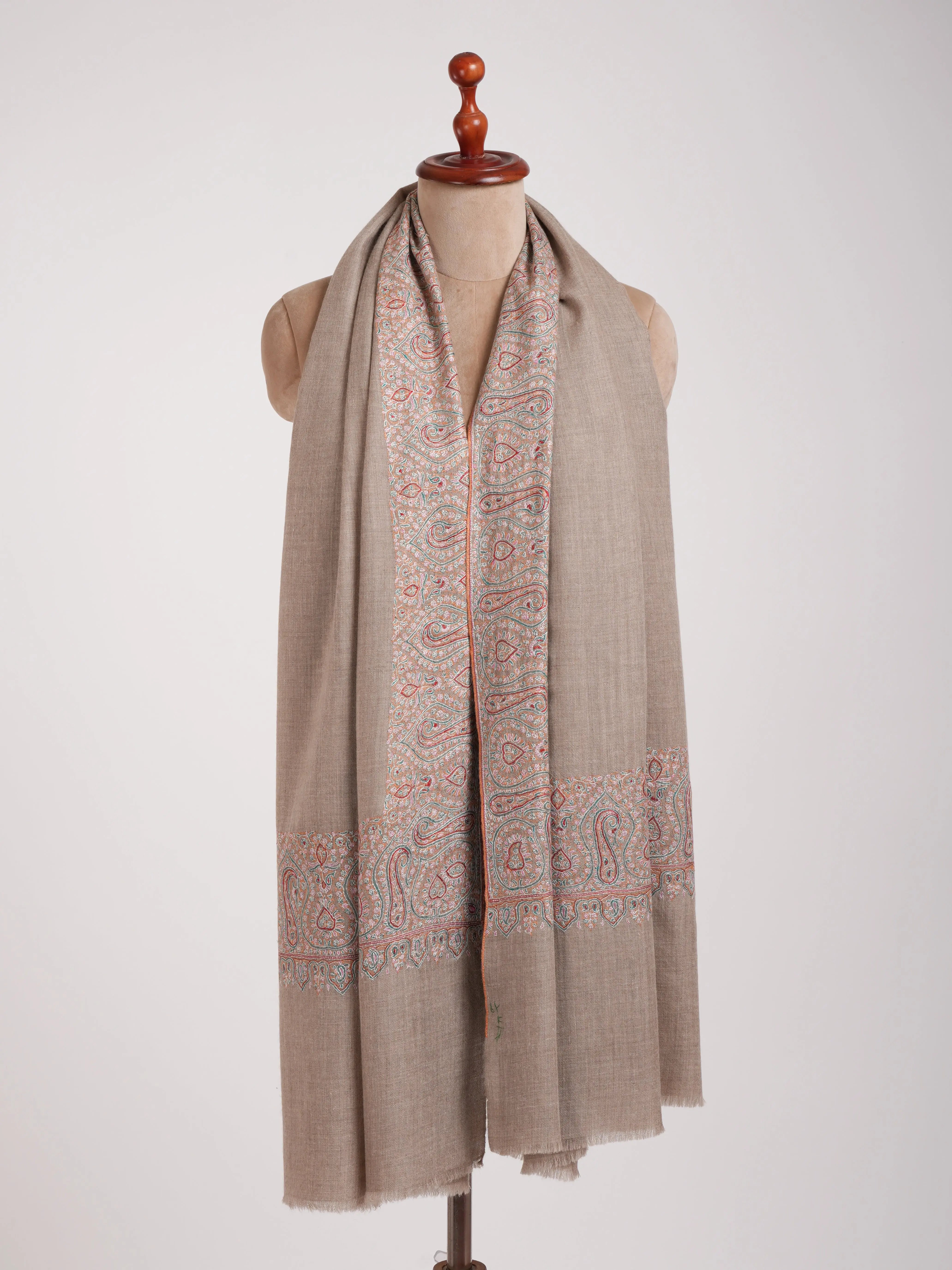 Natural Grey Daurdar Authentic Handwoven Pashmina Shawl Shahkaar