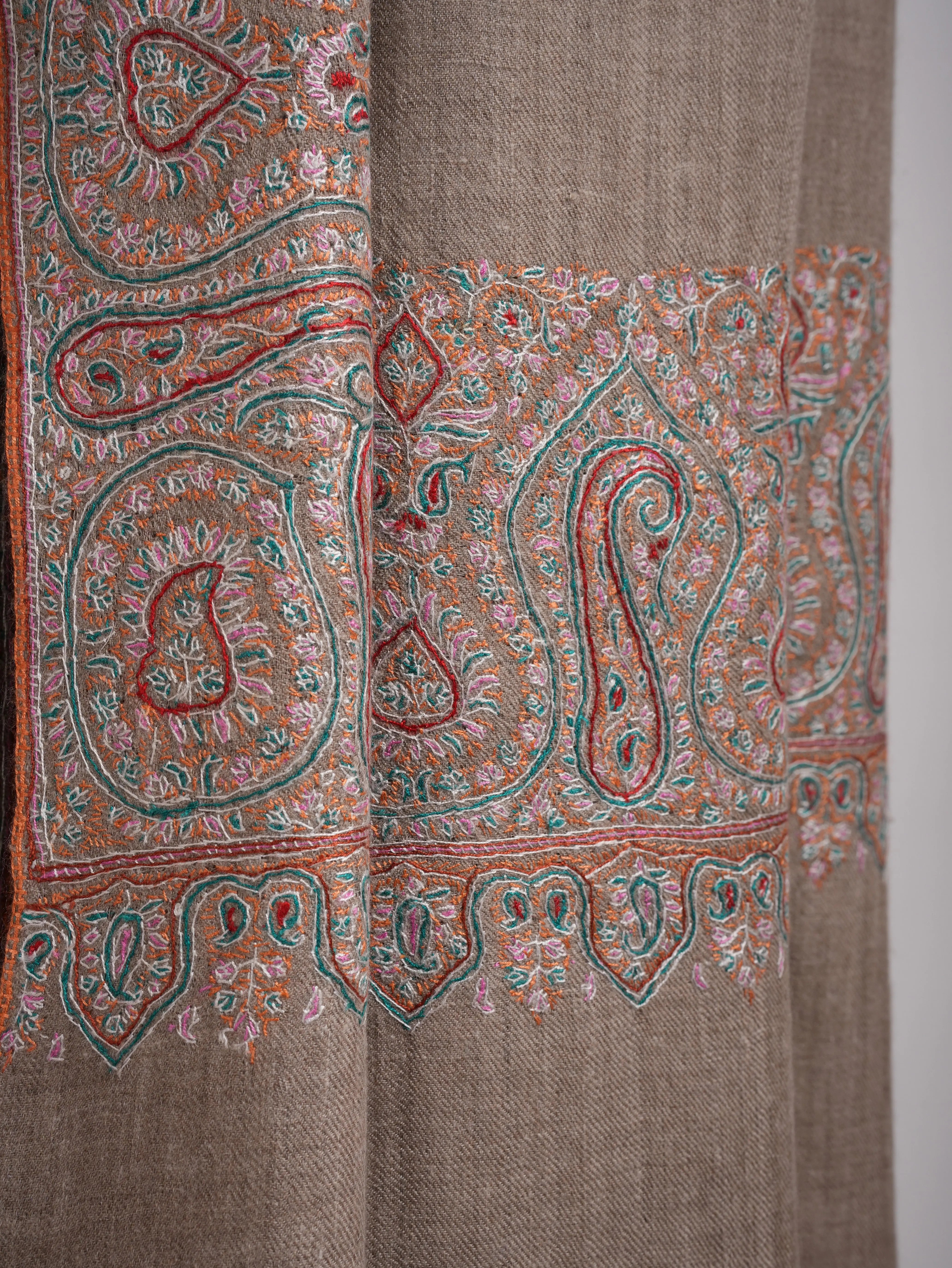 Natural Grey Daurdar Authentic Handwoven Pashmina Shawl Shahkaar