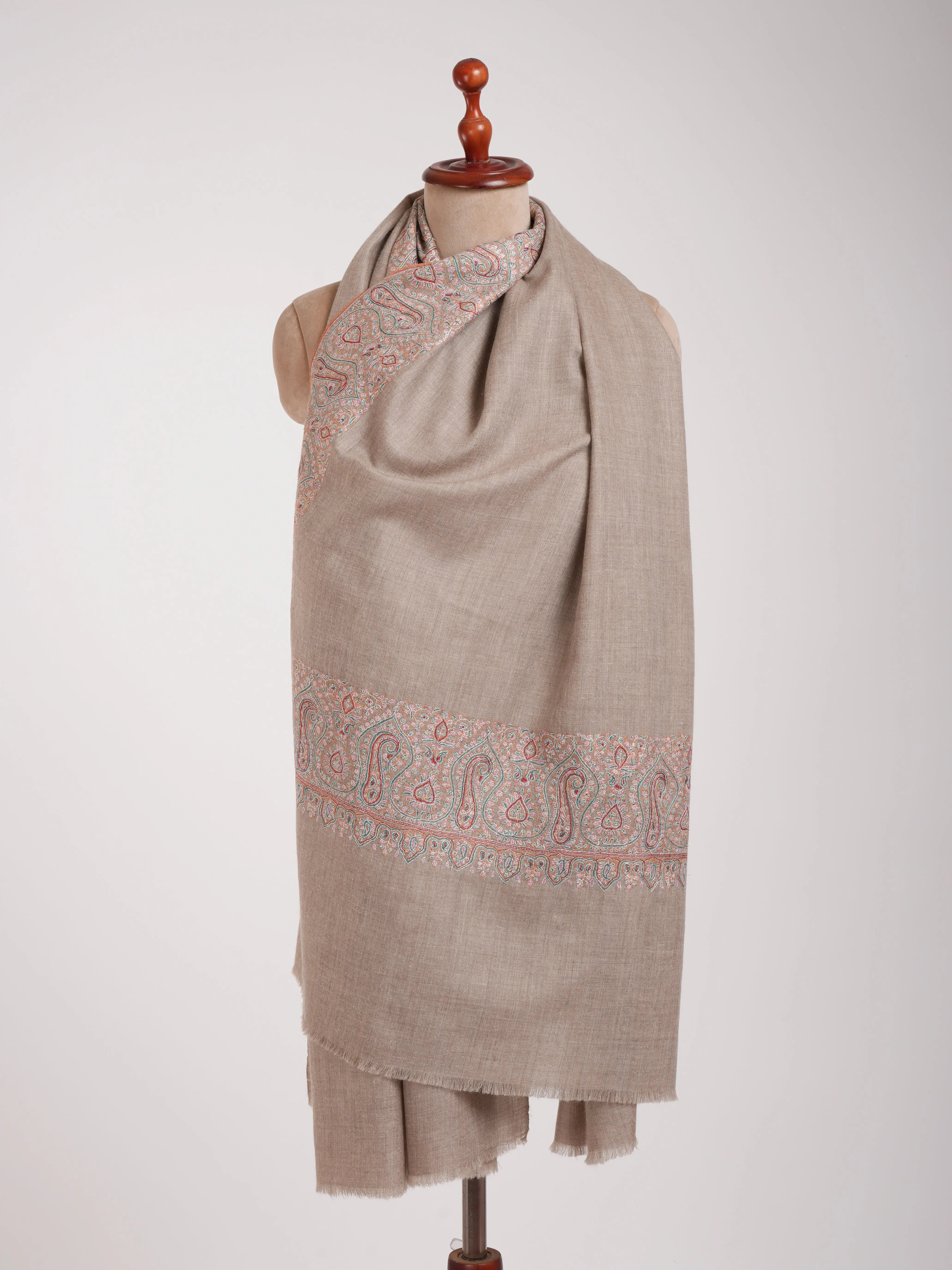 Natural Grey Daurdar Authentic Handwoven Pashmina Shawl Shahkaar