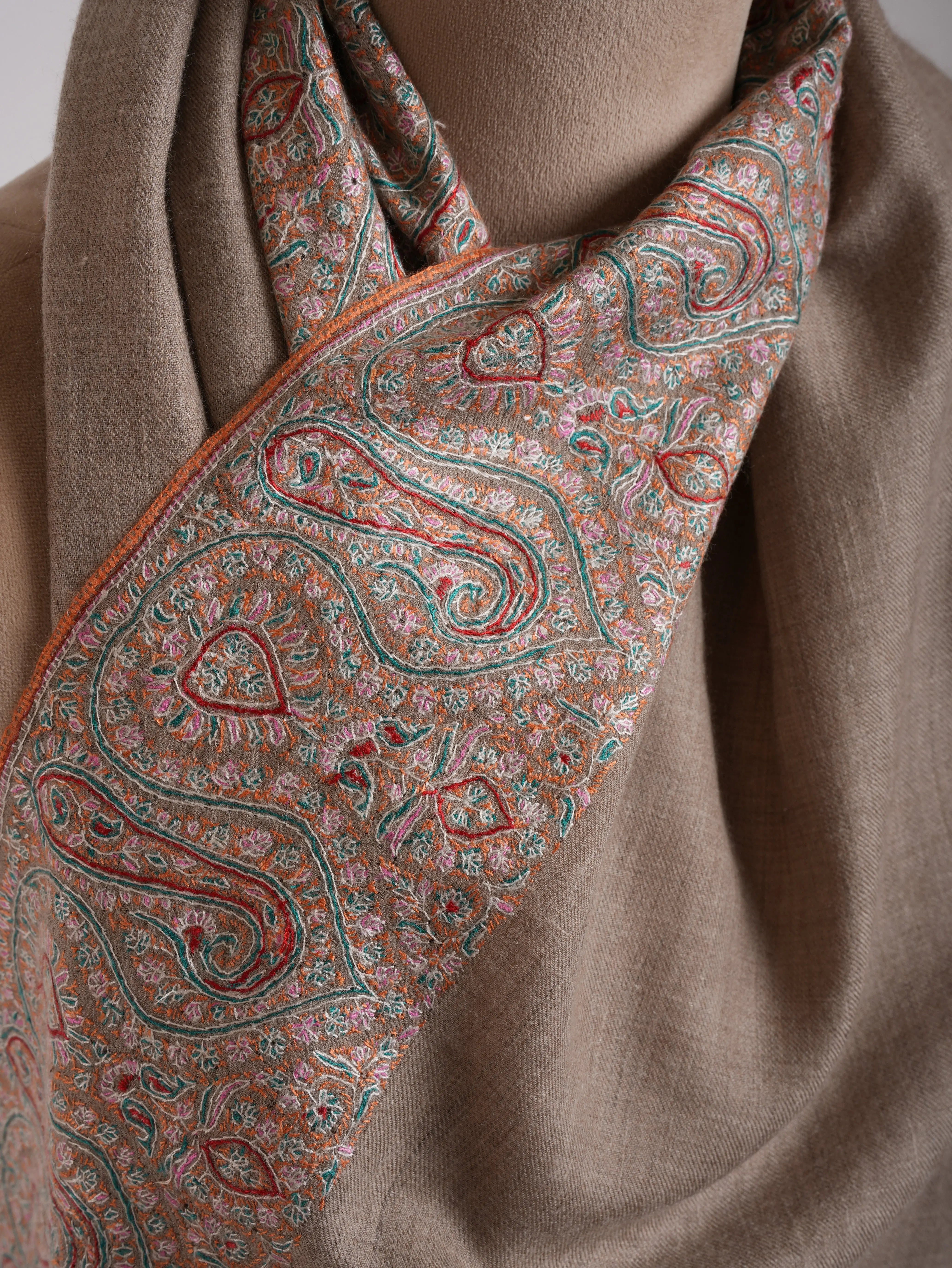 Natural Grey Daurdar Authentic Handwoven Pashmina Shawl Shahkaar