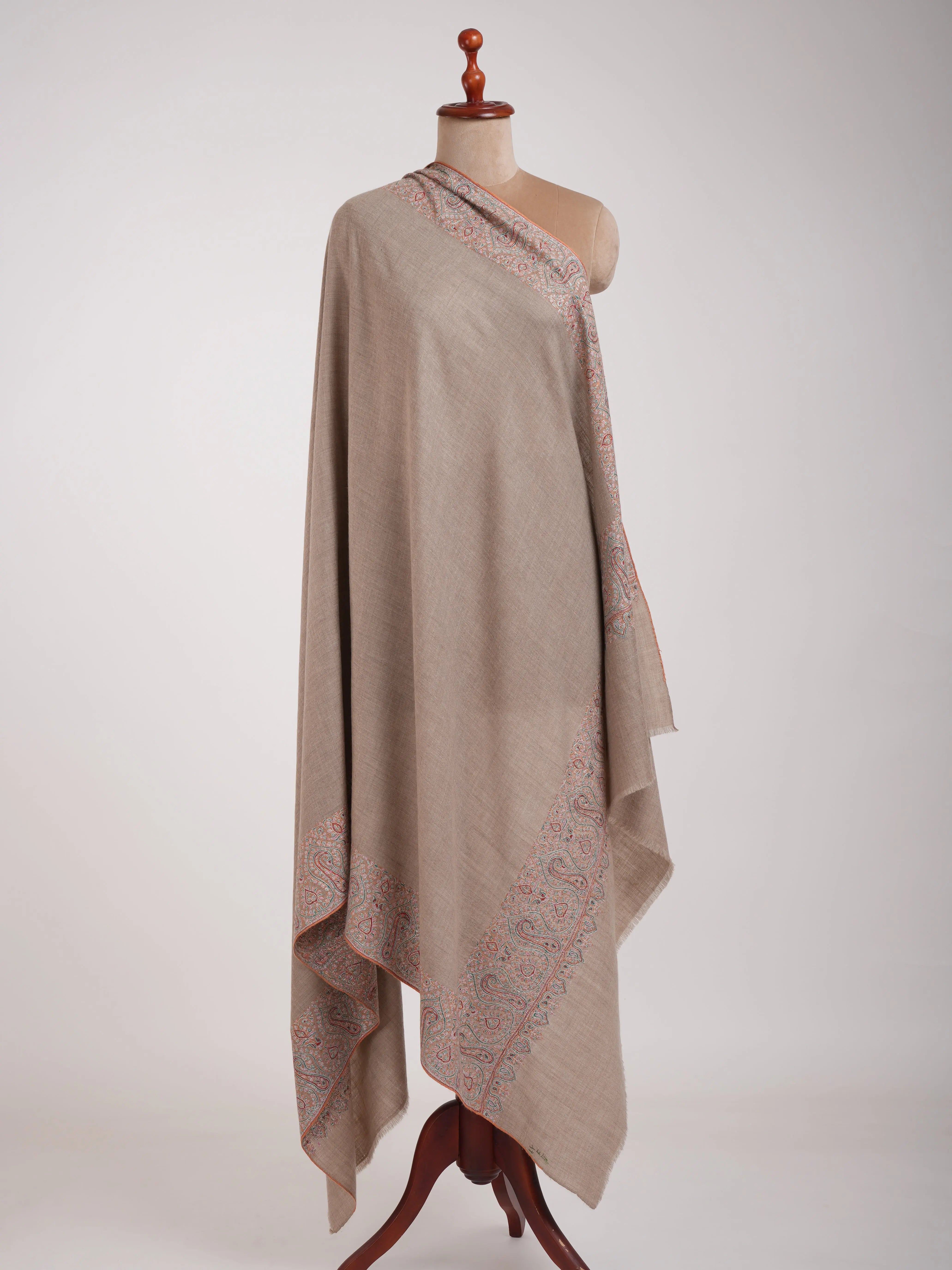 Natural Grey Daurdar Authentic Handwoven Pashmina Shawl Shahkaar