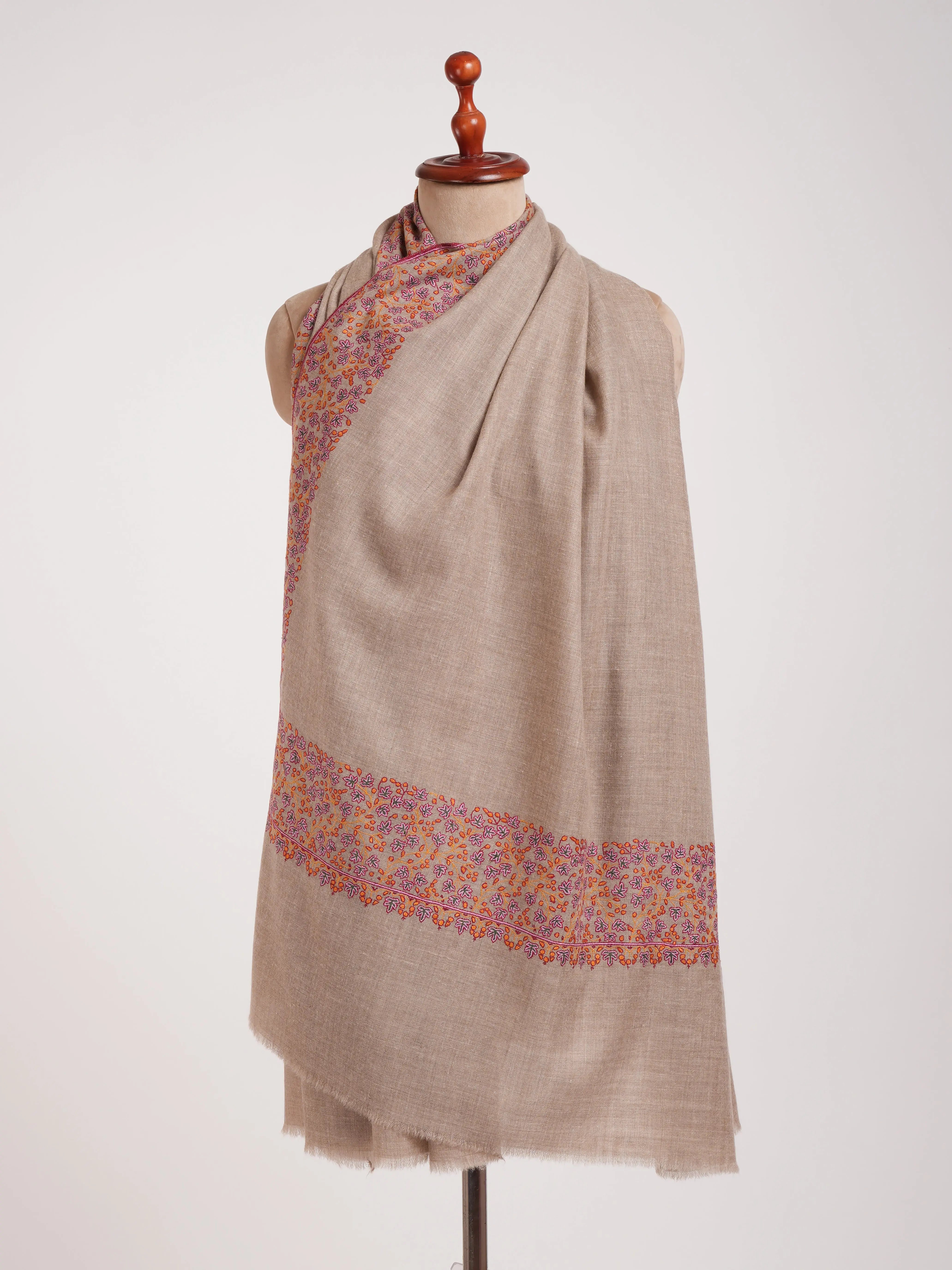 Natural Grey Daurdar Handwoven Kashmiri Pashmina Shawl Shahkaar