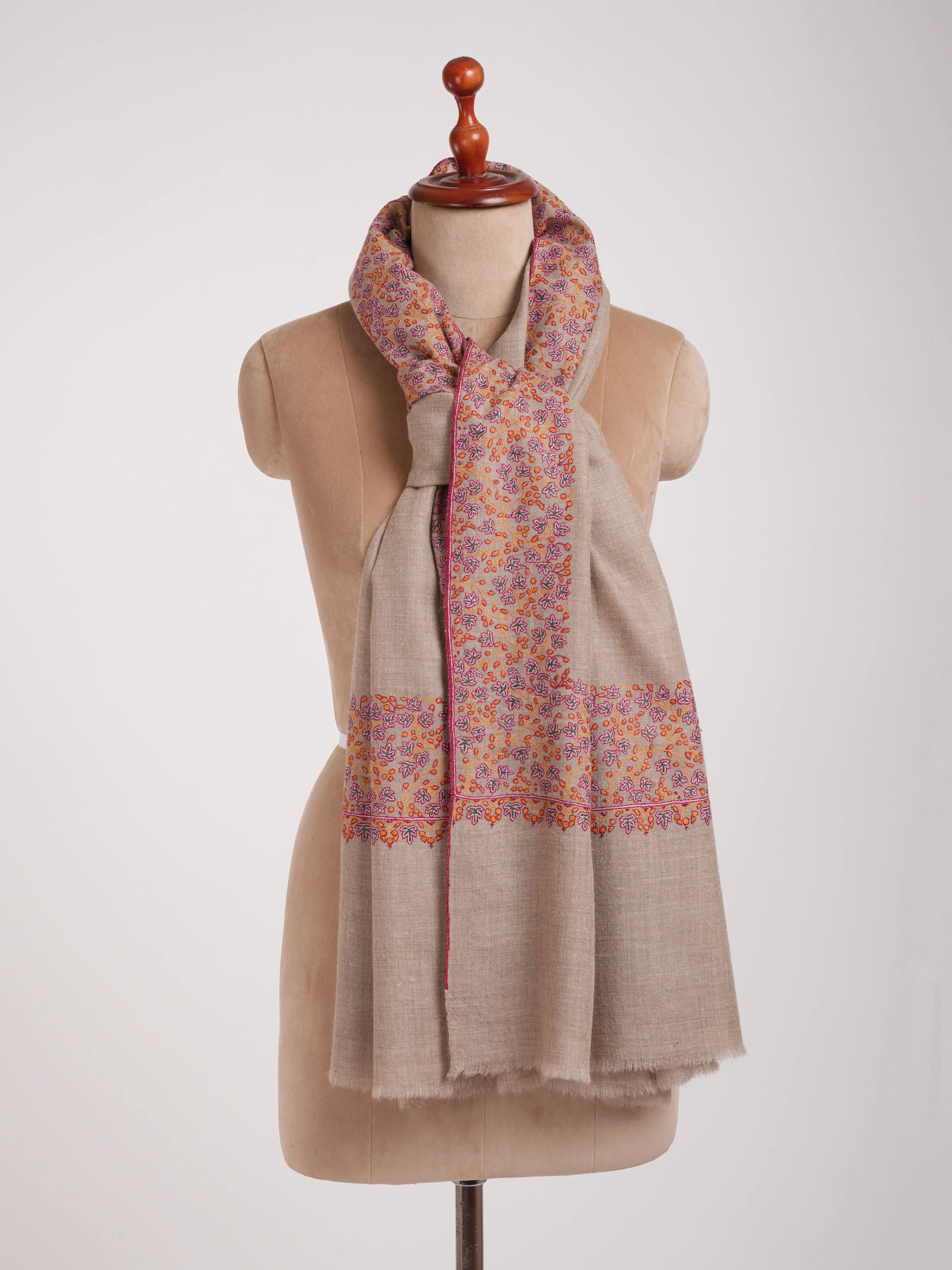 Natural Grey Daurdar Handwoven Kashmiri Pashmina Shawl Shahkaar