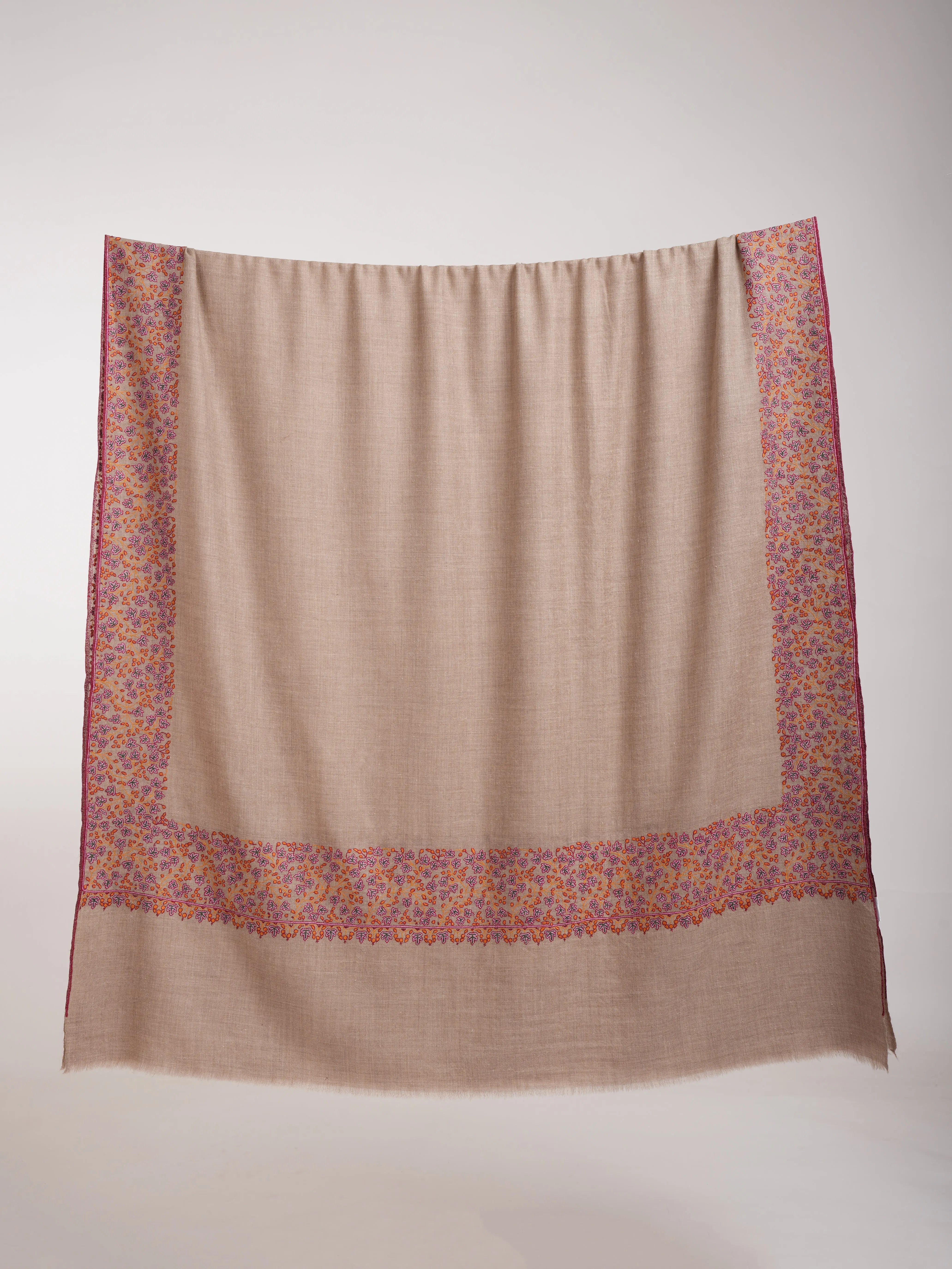 Natural Grey Daurdar Handwoven Kashmiri Pashmina Shawl Shahkaar