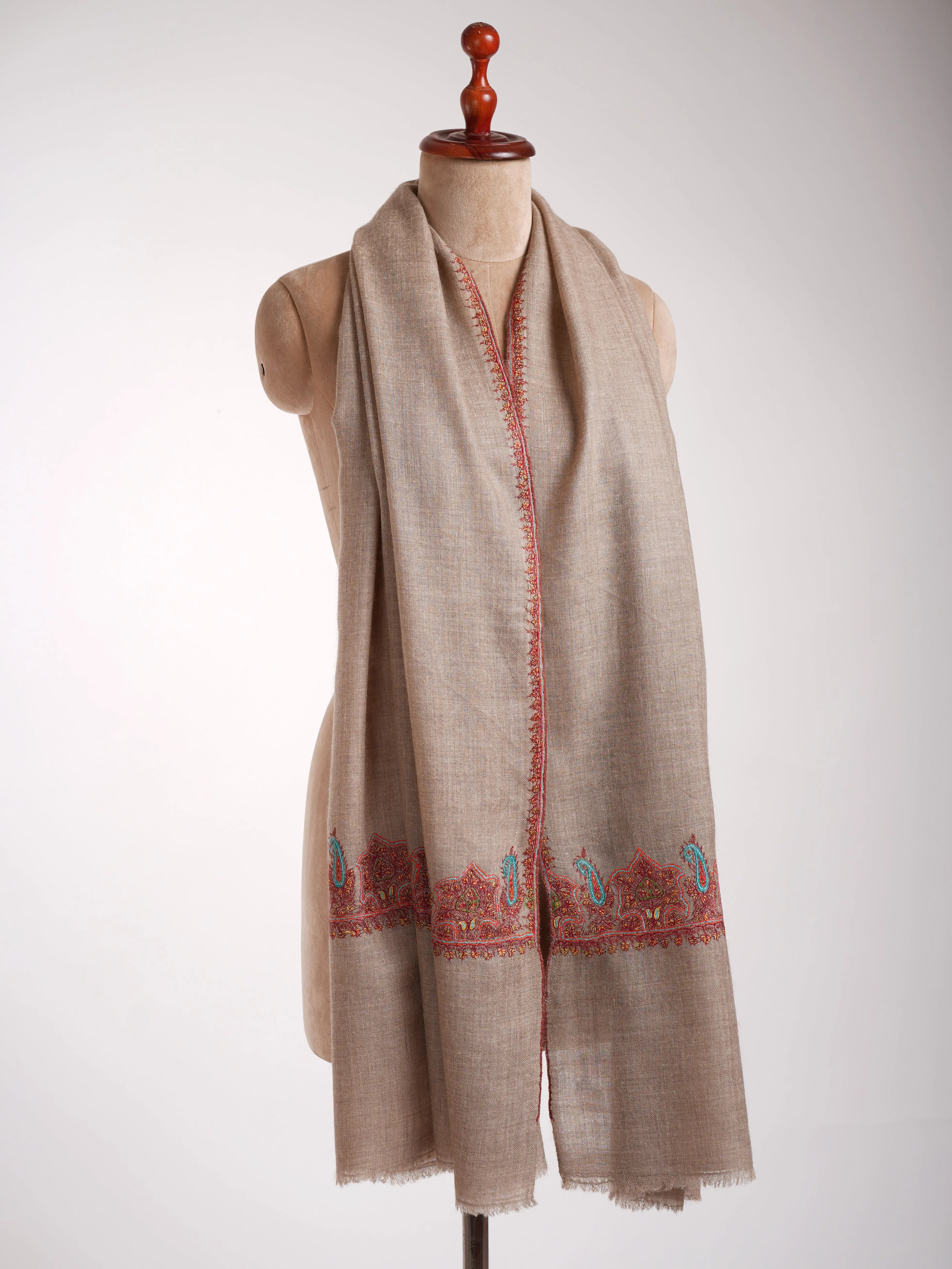 Natural Grey Handcrafted Cashmere Stole Shahkaar