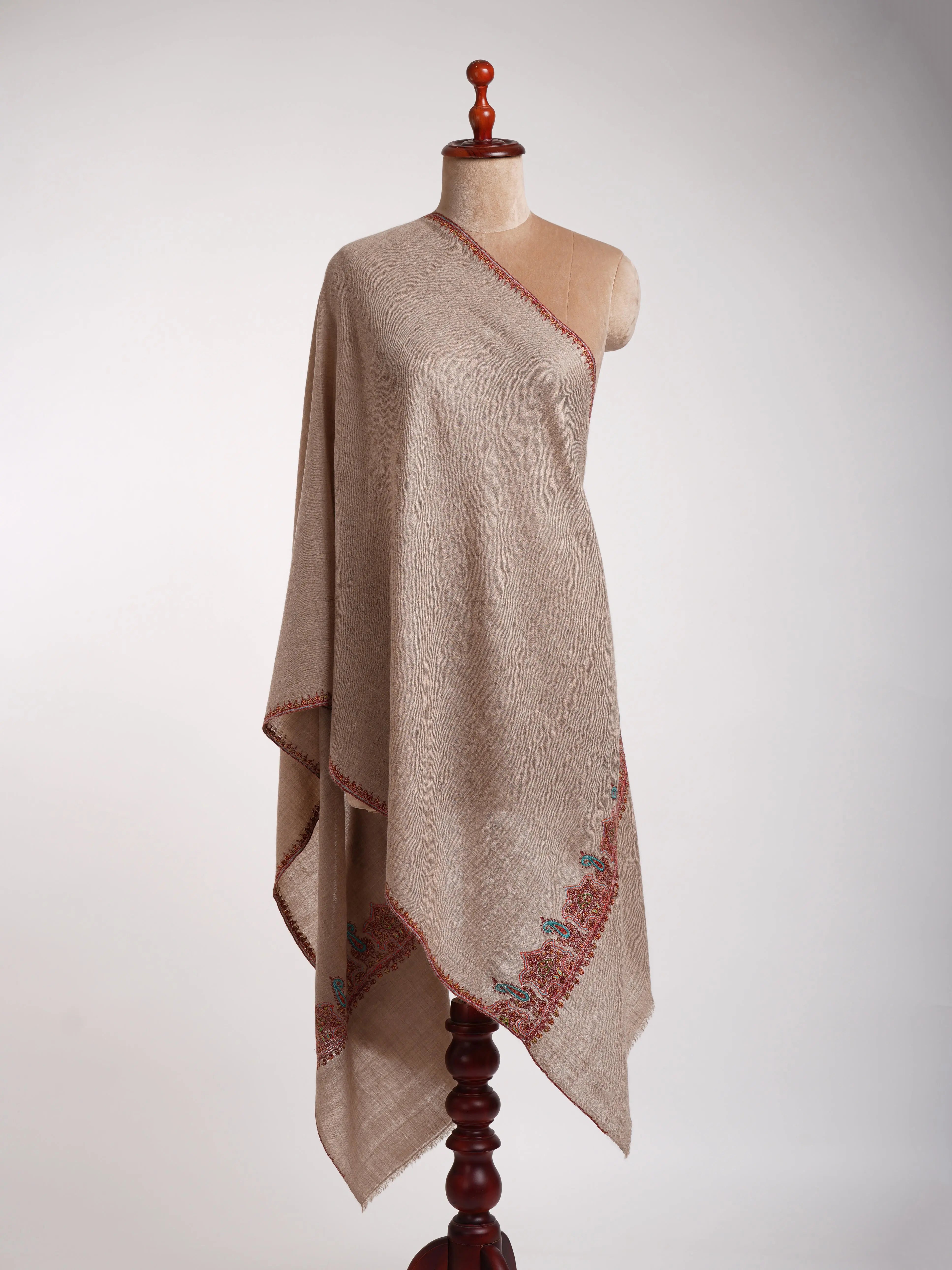 Natural Grey Handcrafted Cashmere Stole Shahkaar