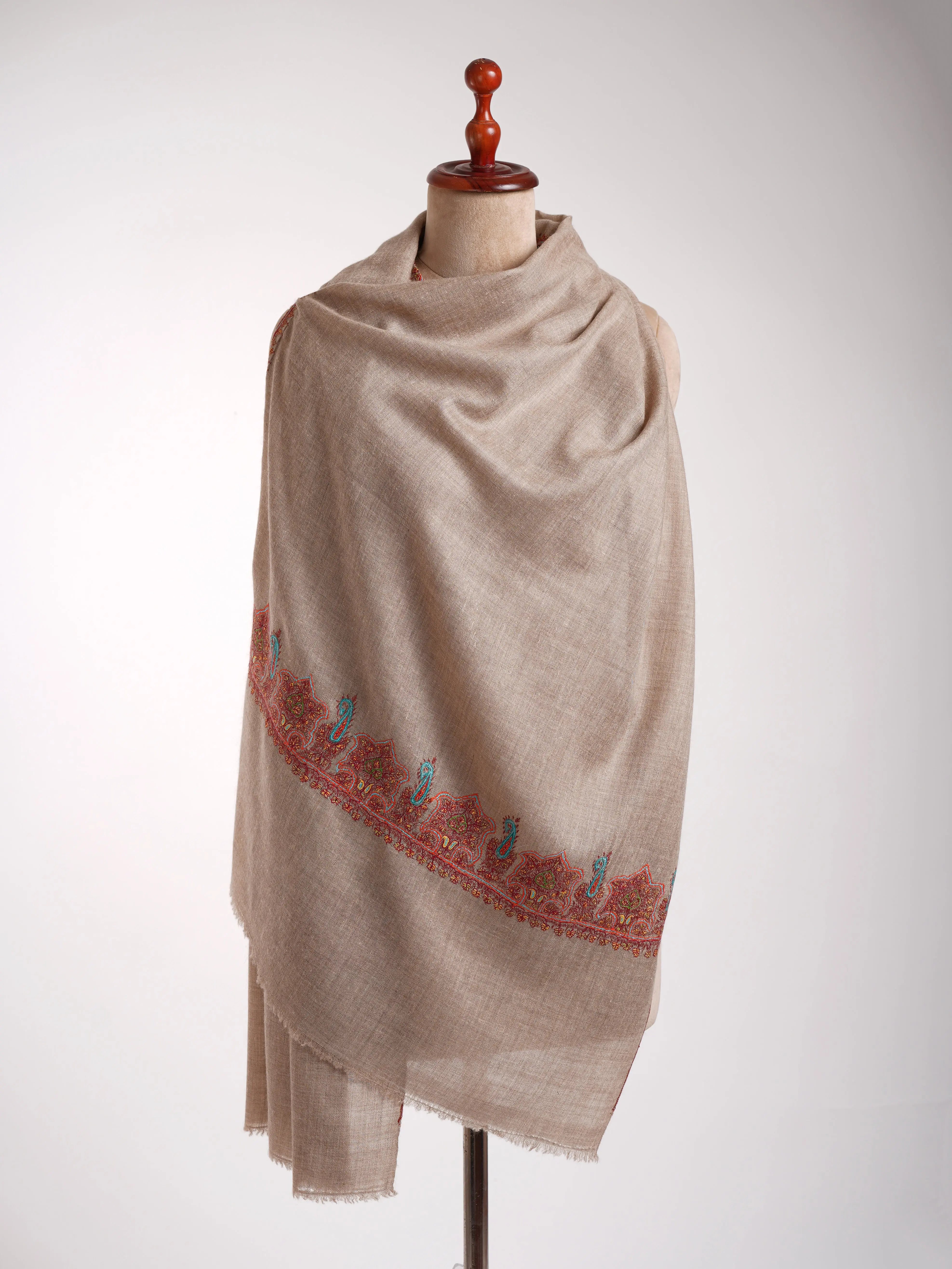 Natural Grey Handcrafted Cashmere Stole Shahkaar