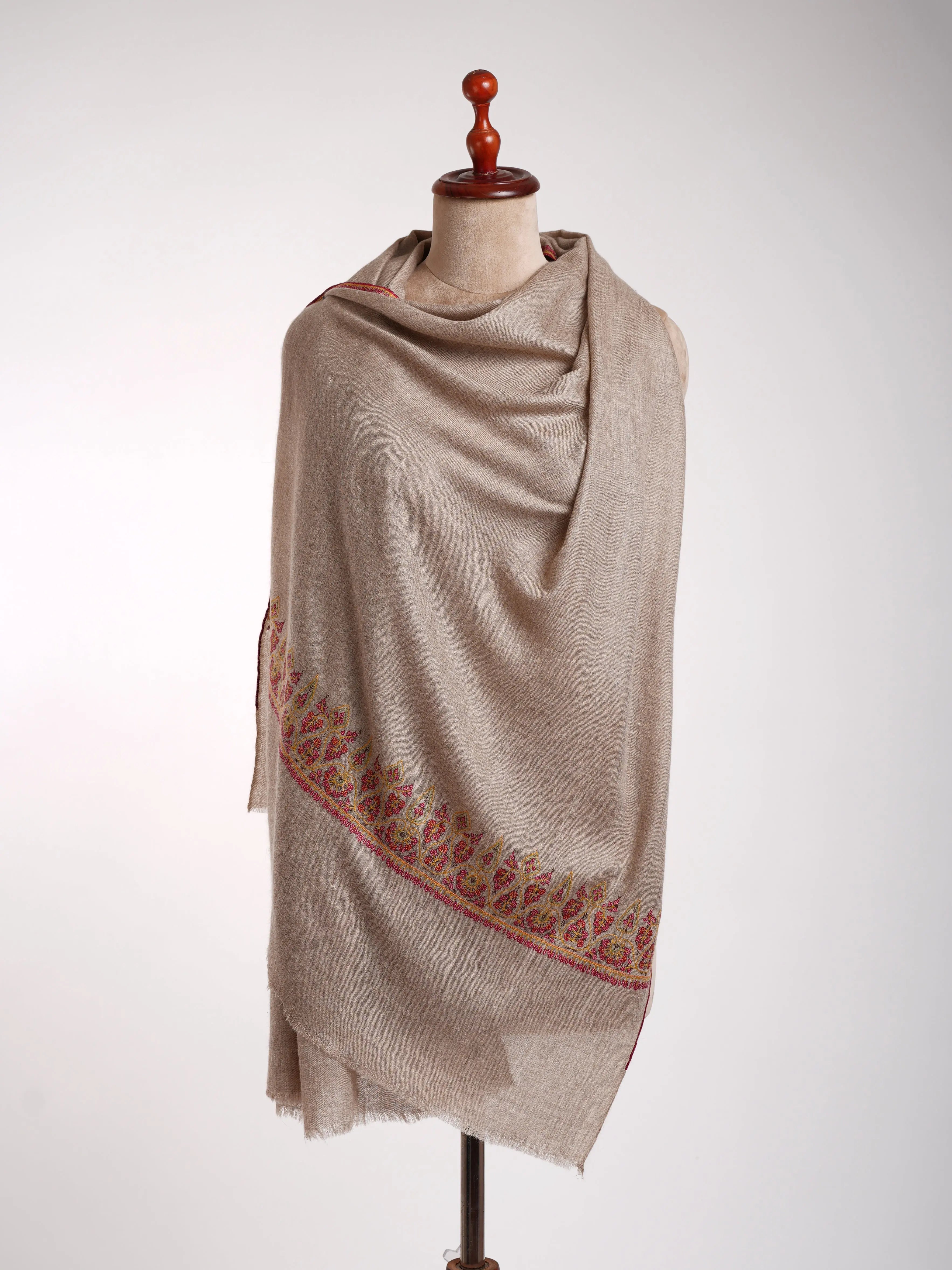 Natural Grey Handcrafted Cashmere Stole Shahkaar