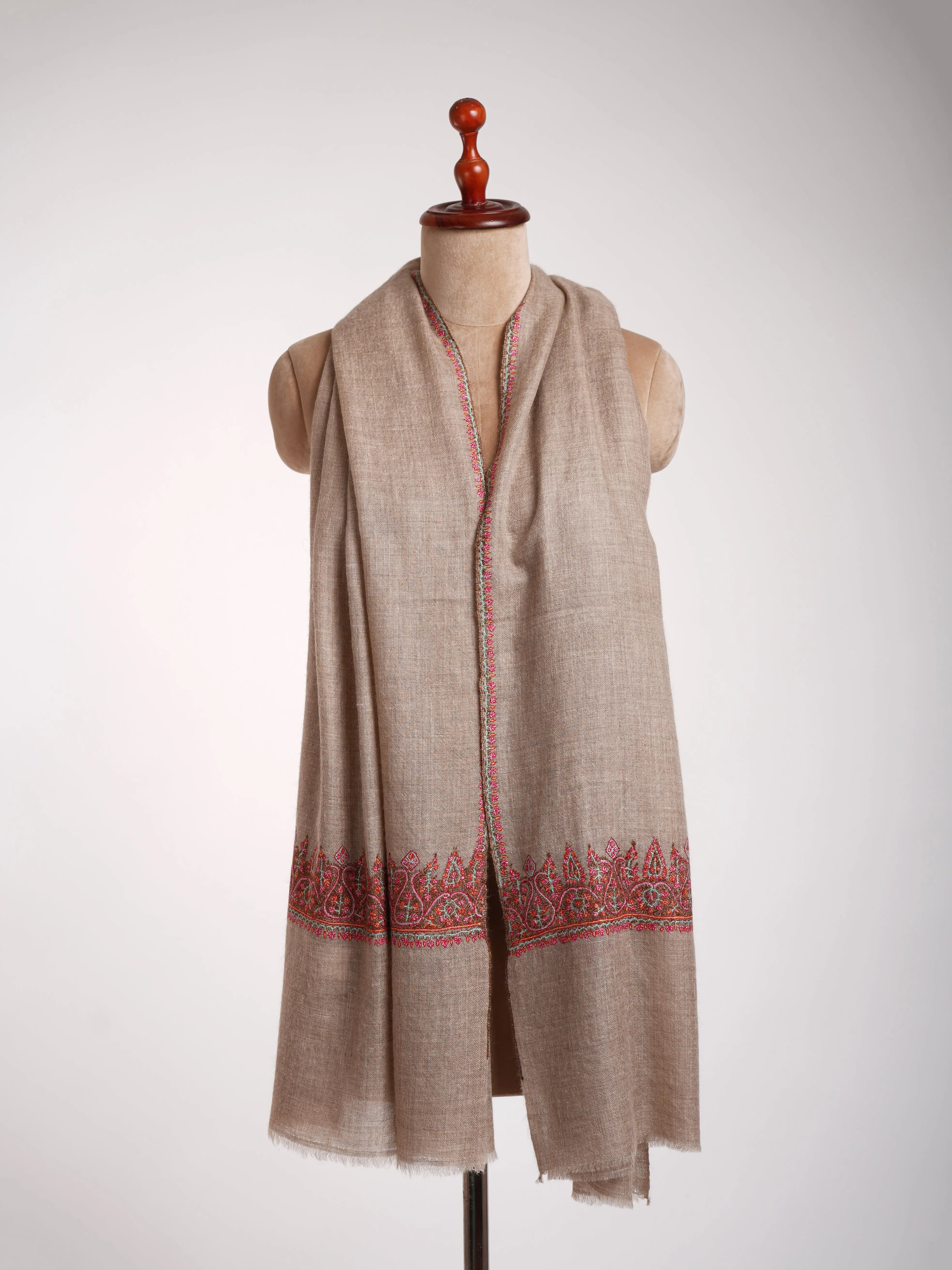 Natural Grey Handcrafted Cashmere Stole Shahkaar