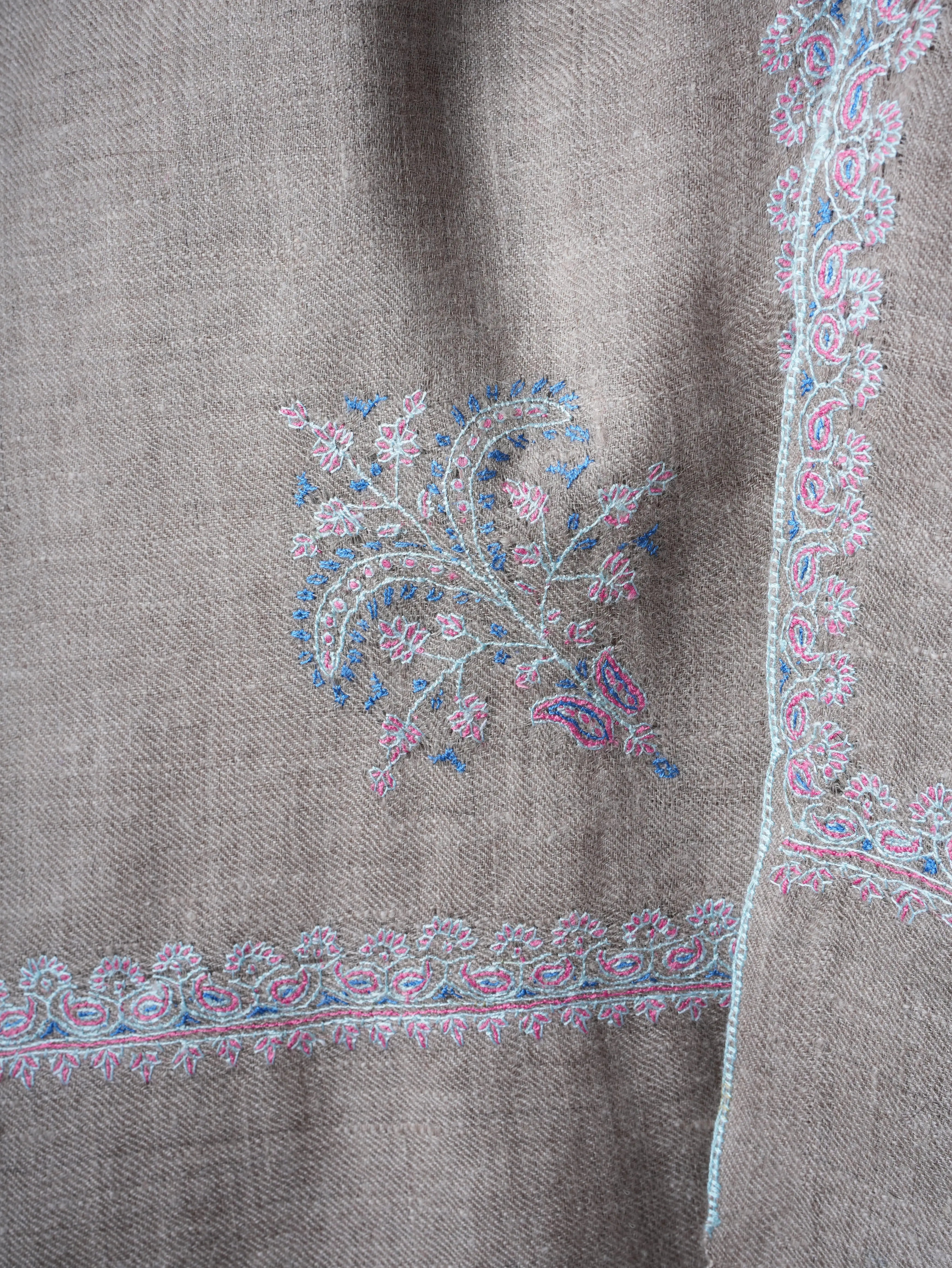 Natural Grey Hashia Hand Embroidered Cashmere Scarf – Baby Soft Shahkaar