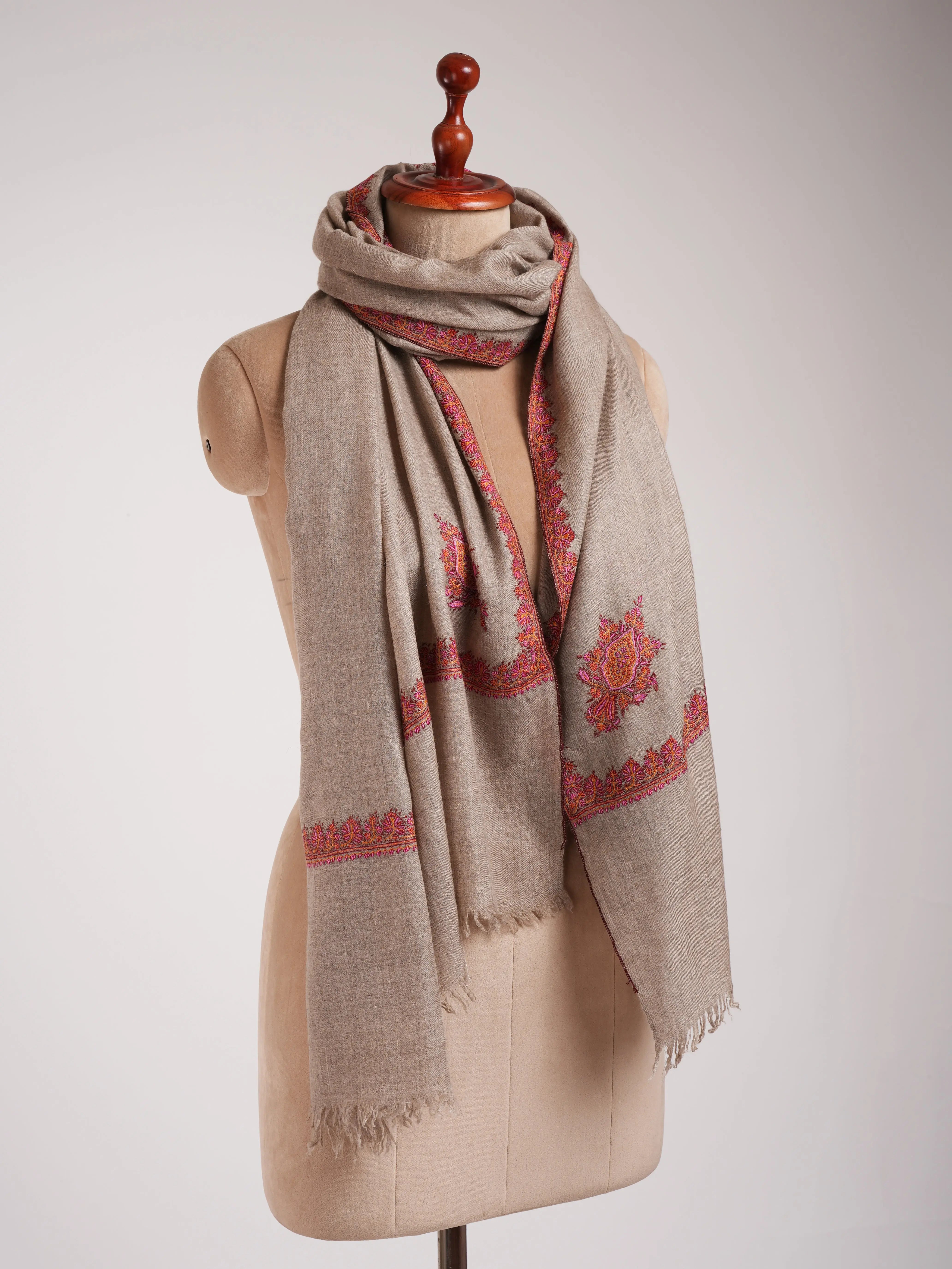 Natural Grey Hashia Pure Pashmina Shawl Shahkaar