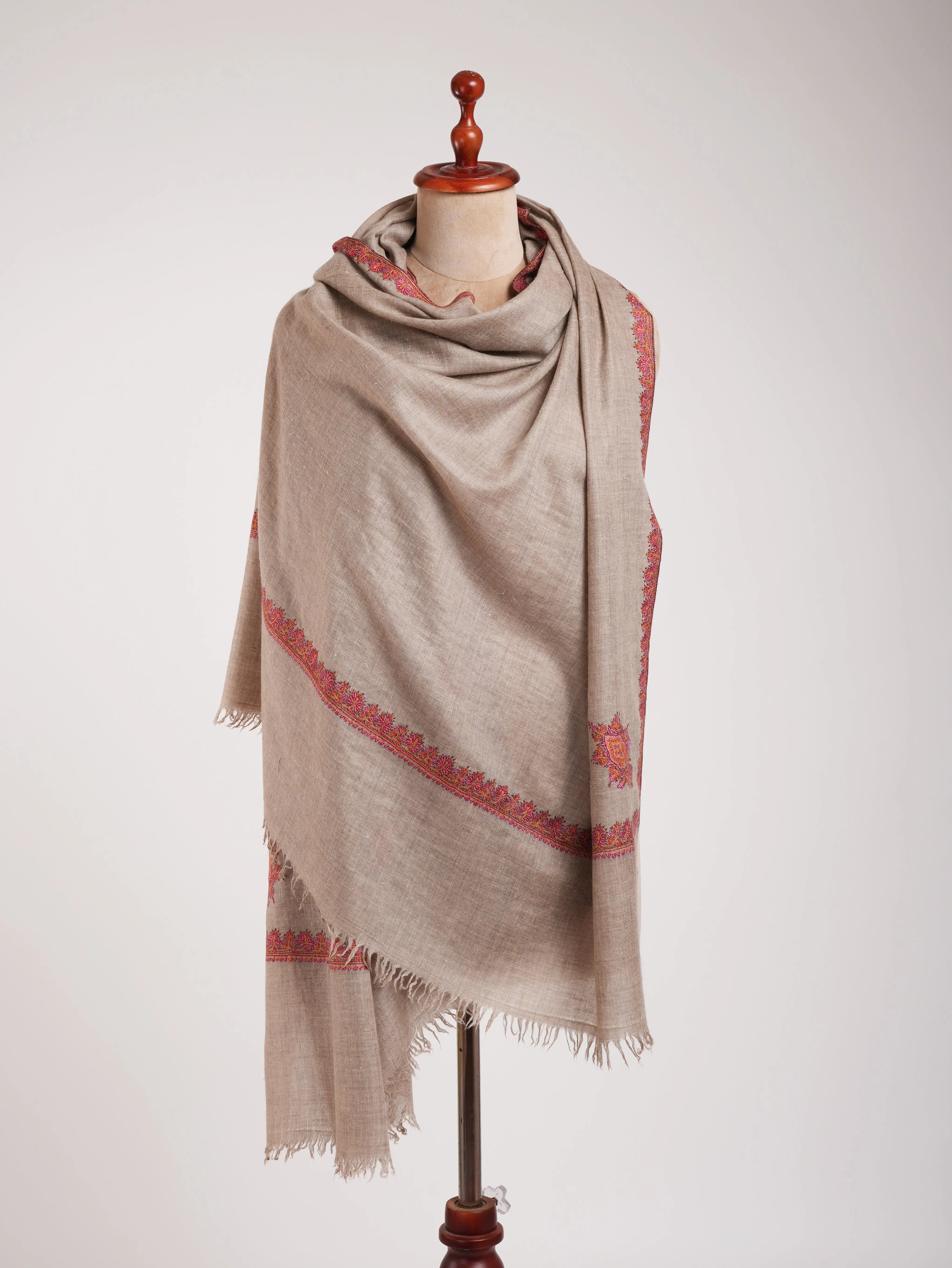 Natural Grey Hashia Pure Pashmina Shawl Shahkaar
