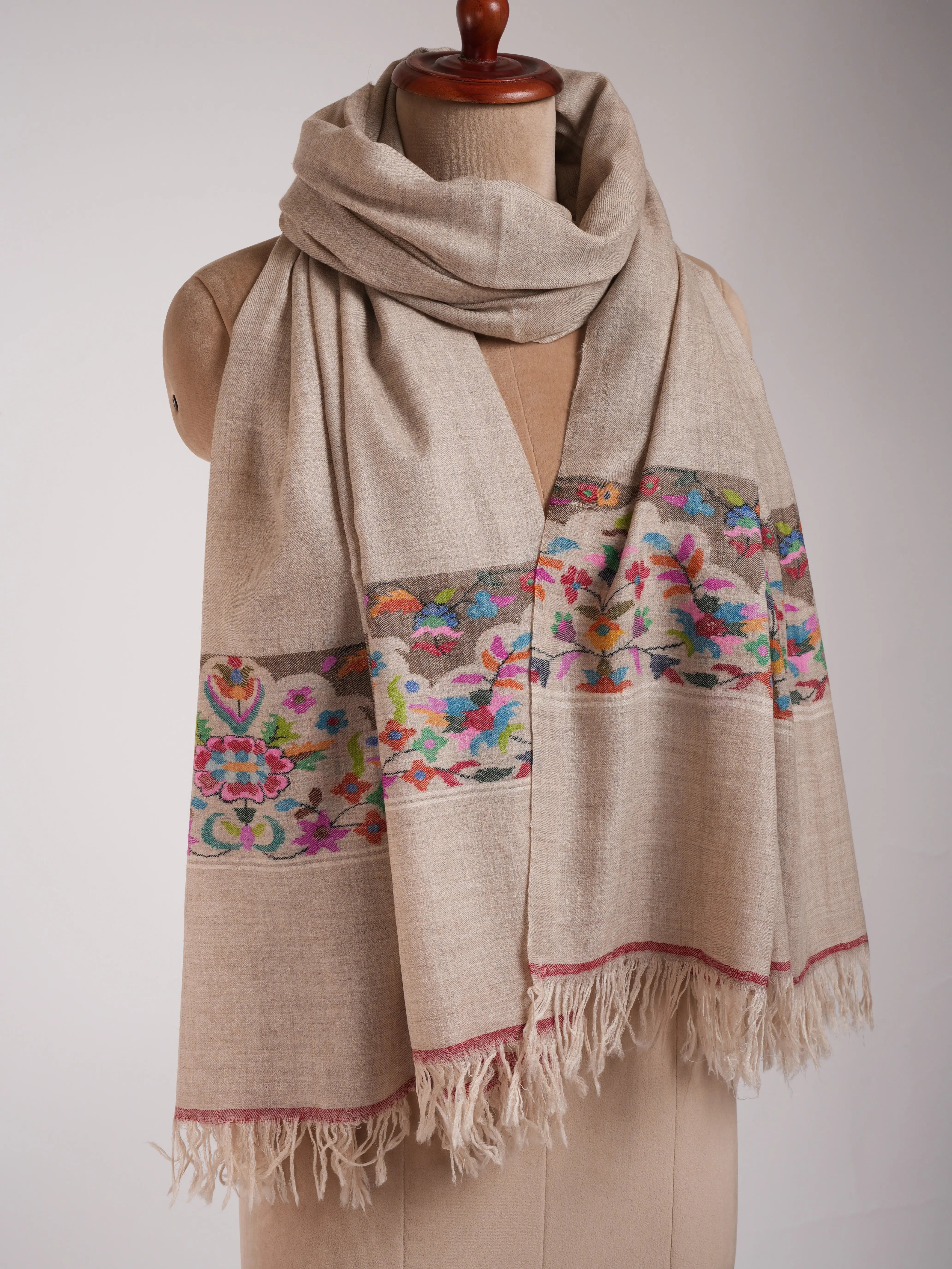 Natural Grey Palla Kani Kashmiri Pashmina Shawls Shahkaar